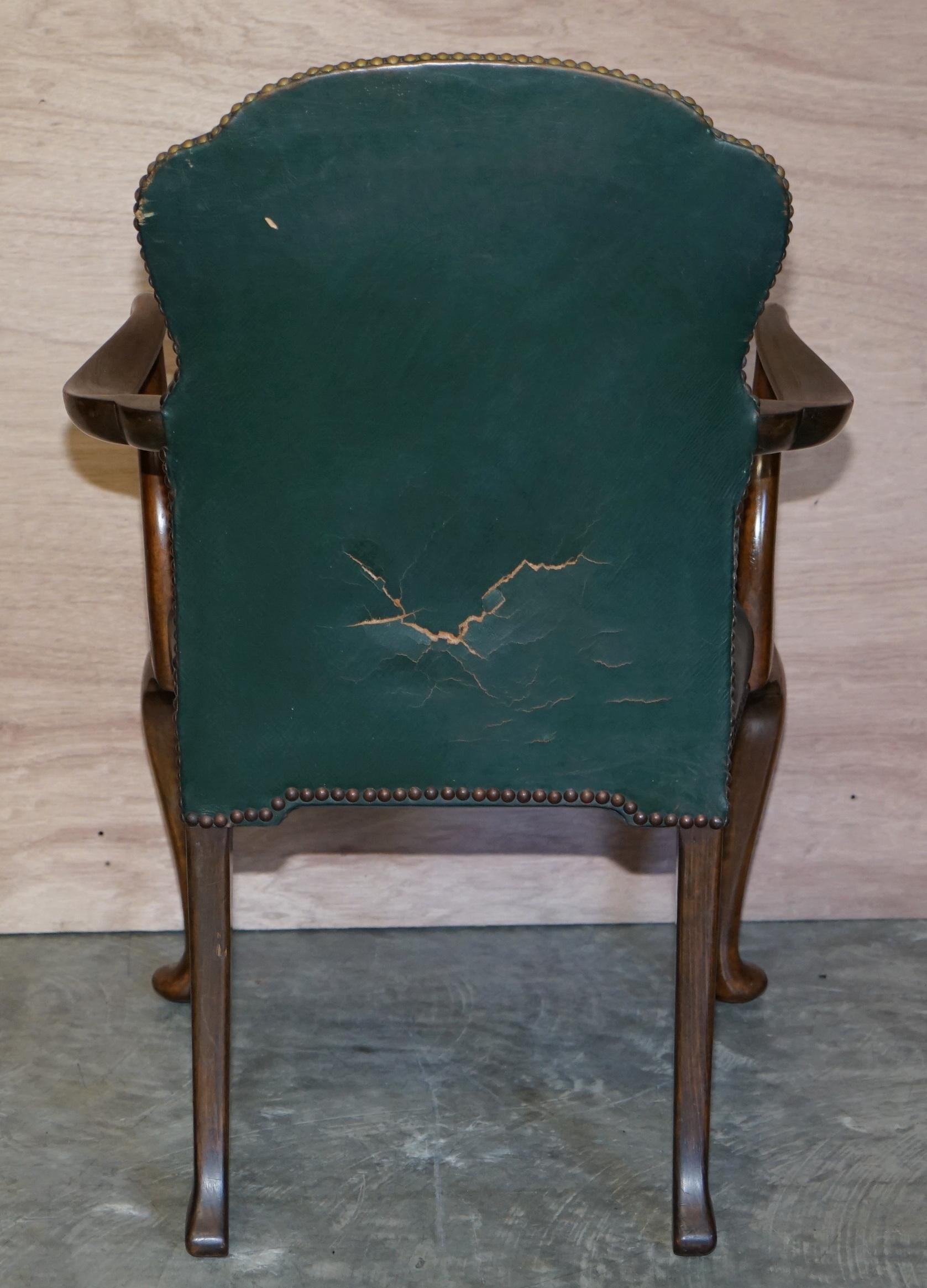 6 Victorian Walnut Green Period Leather Upholstery Shepherds Crook Dining Chairs 10