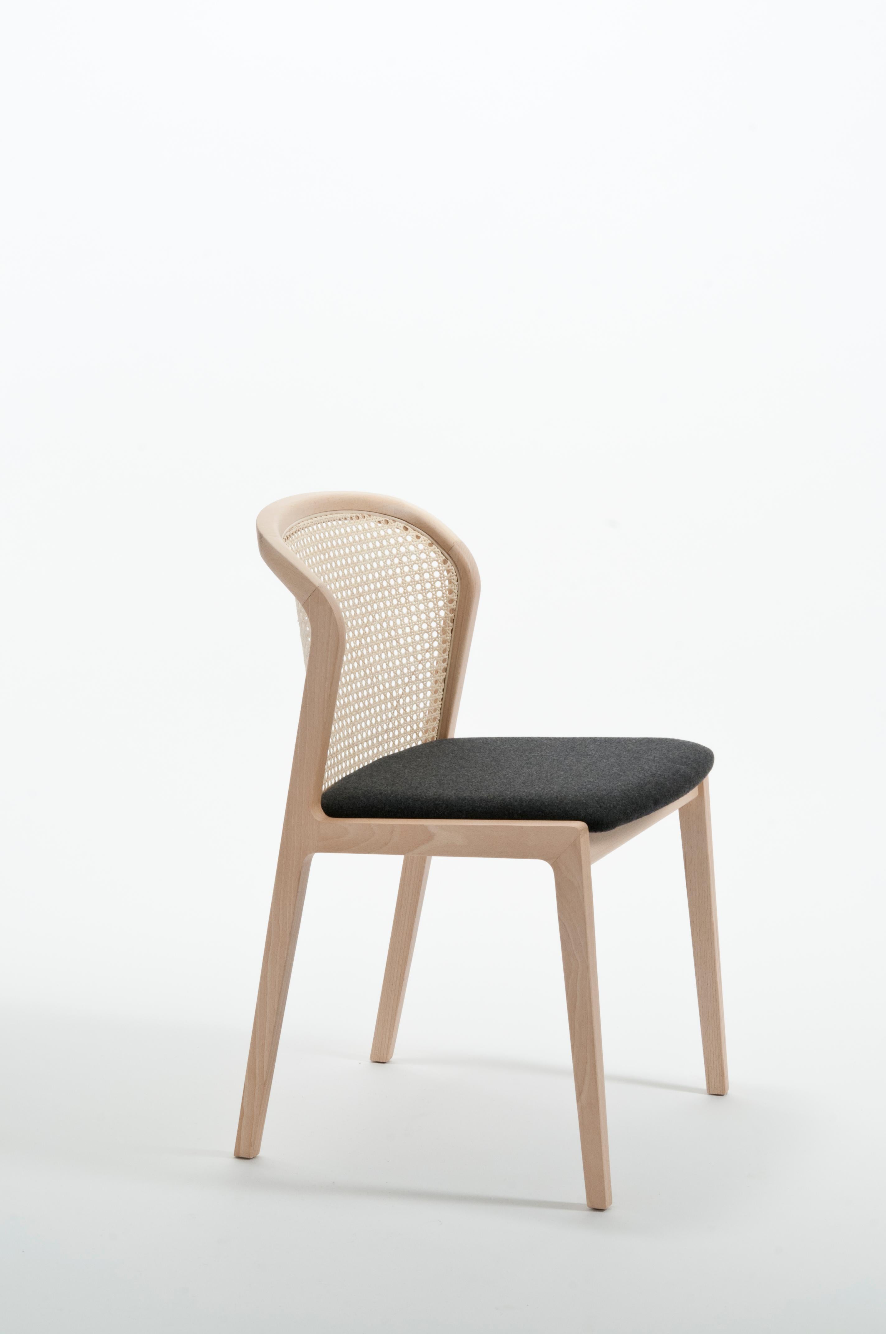 Paille 6 chaises Vienna en bois de hêtre et paille, siège rembourré beige, 100 % fabriquées en Italie en vente
