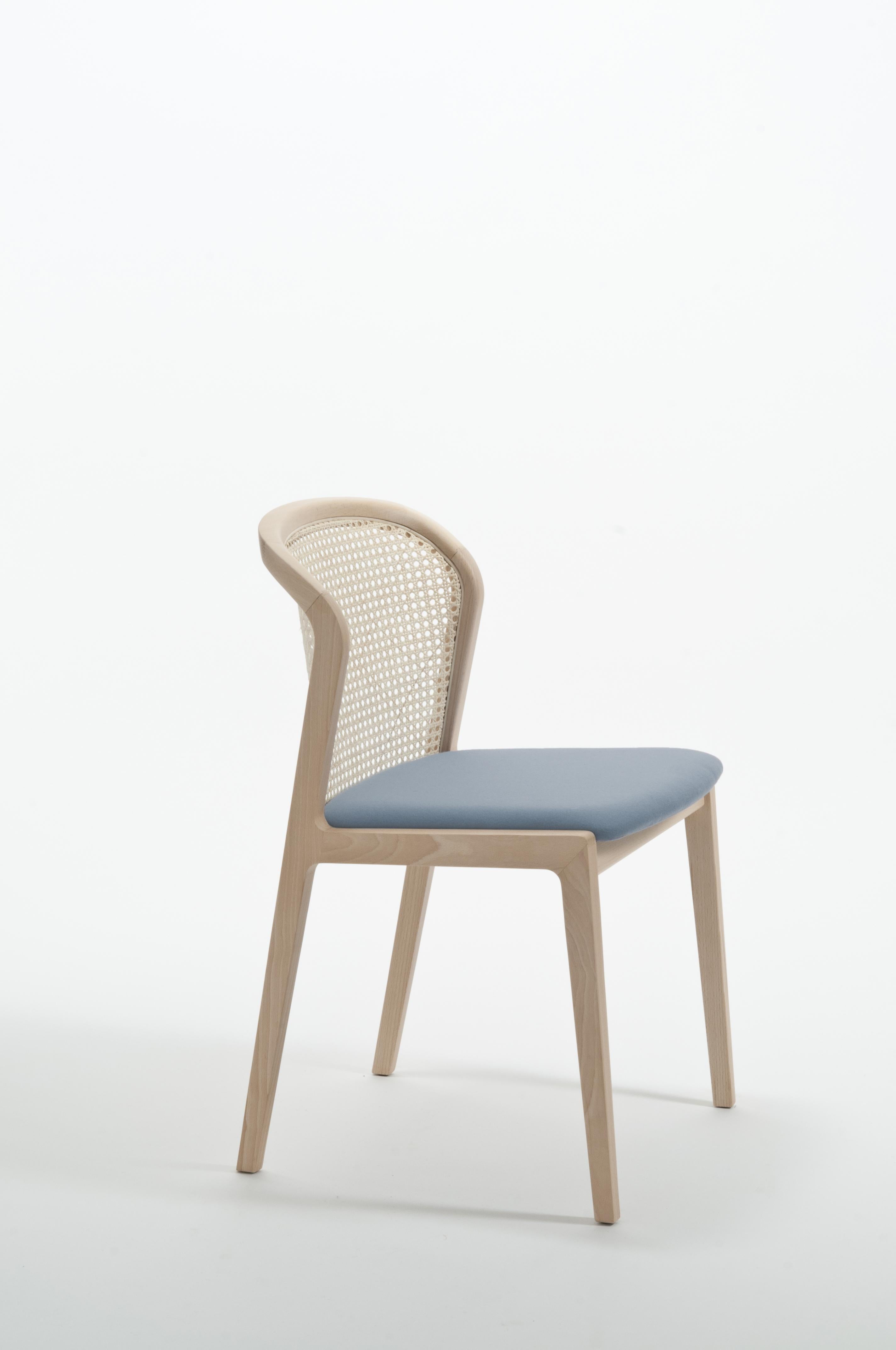 6 chaises Vienna en bois de hêtre et paille, siège rembourré beige, 100 % fabriquées en Italie en vente 2