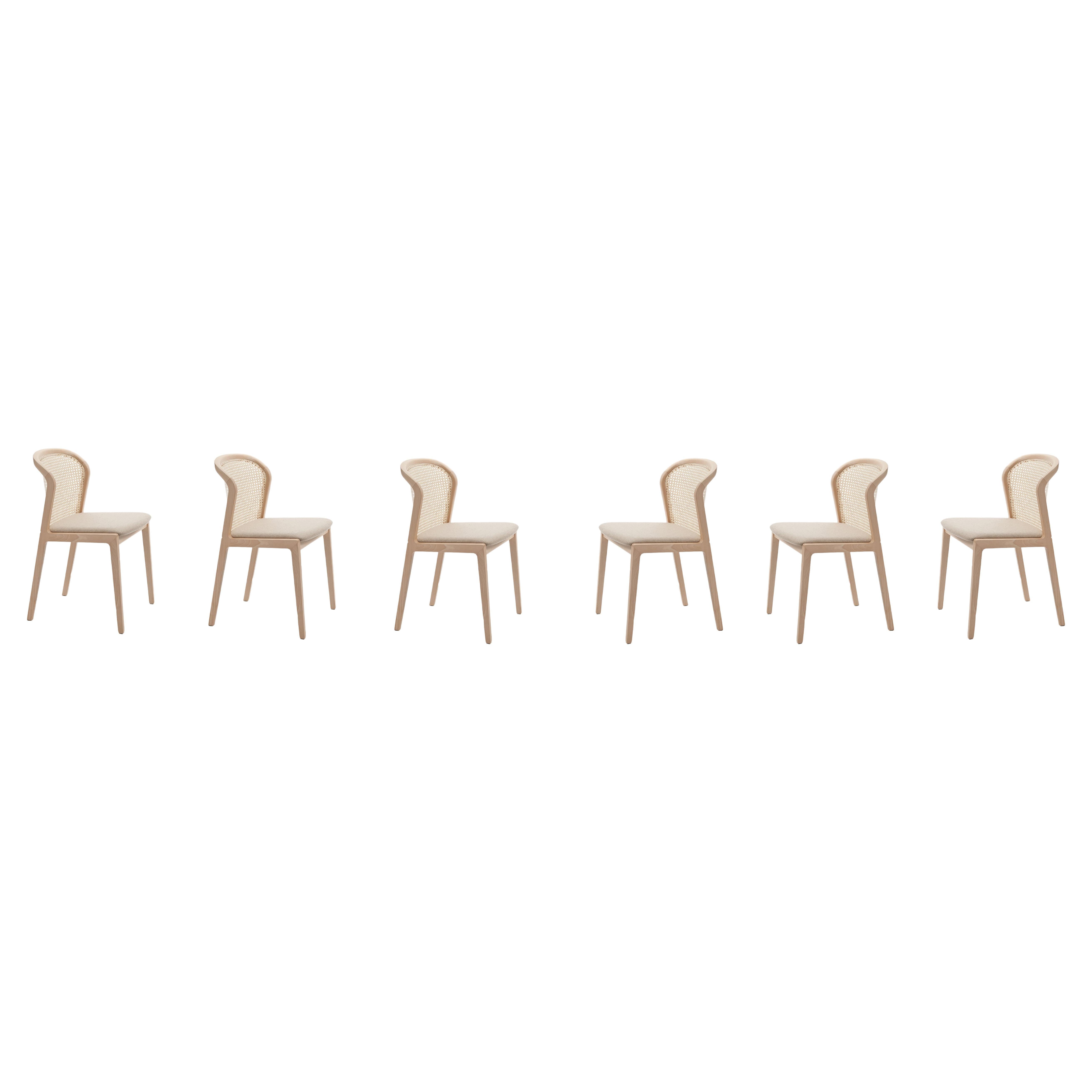 Vienna Chair, set of 6,  in Beech and Straw, Beige Padded Seat, Made in Italy For Sale