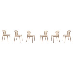 Vienna Chair, set of 6,  in Beech and Straw, Beige Padded Seat, Made in Italy