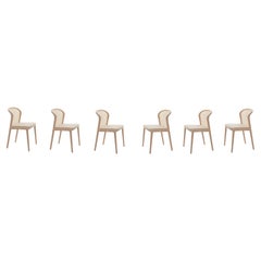 Vienna Chair, set of 6,  in Beech and Straw, Beige Padded Seat, Made in Italy