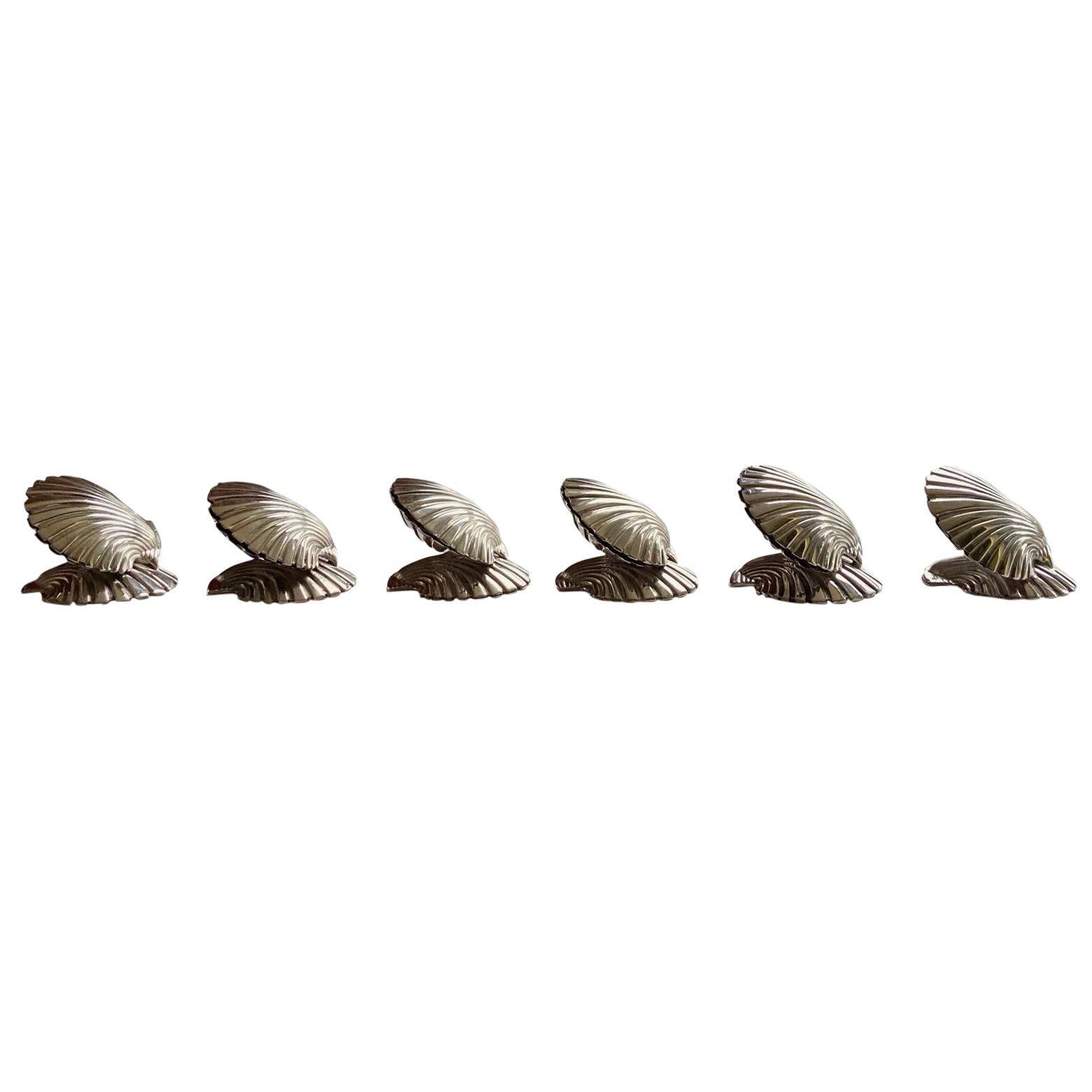 6 versilberte Muschelschalen im Vintage-Stil, Fratelli Broggi, 1940er-1950er Jahre (20. Jahrhundert) im Angebot