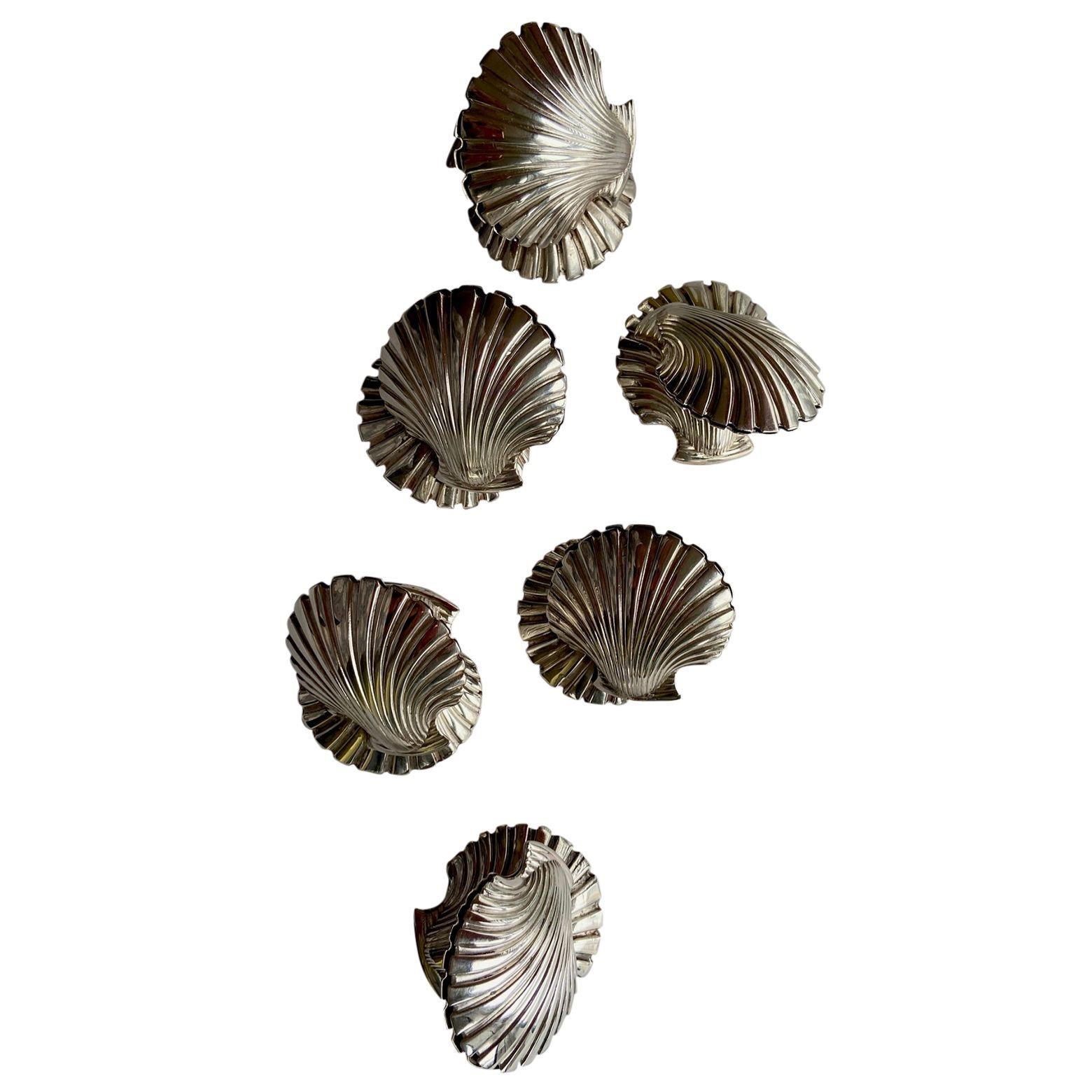6 Vintage 1940s-1950s Silver Plated Shells, Place Card Holders, Fratelli Broggi In Good Condition For Sale In London, GB