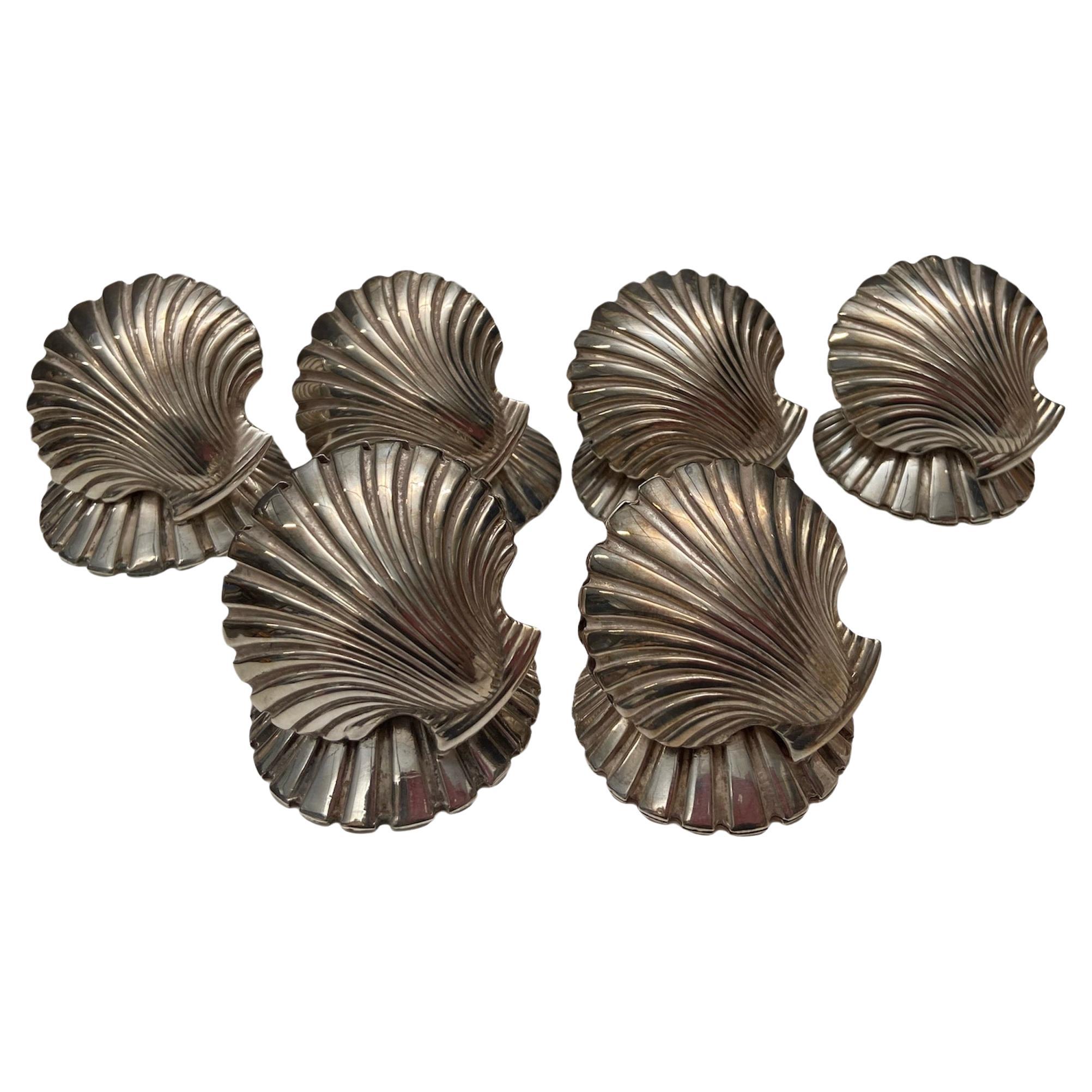6 Vintage 1940s-1950s Silver Plated Shells, Place Card Holders, Fratelli Broggi For Sale