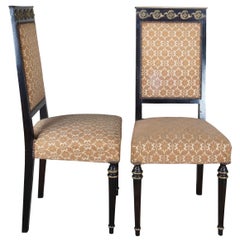 6 Vintage 1970s French Louis XVI Style Ebonized Dining Chairs Brass Ormolu Mount