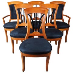 6 Vintage 1990s National Mt Airy Maple Ebonized Biedermeier Style Dining Chairs