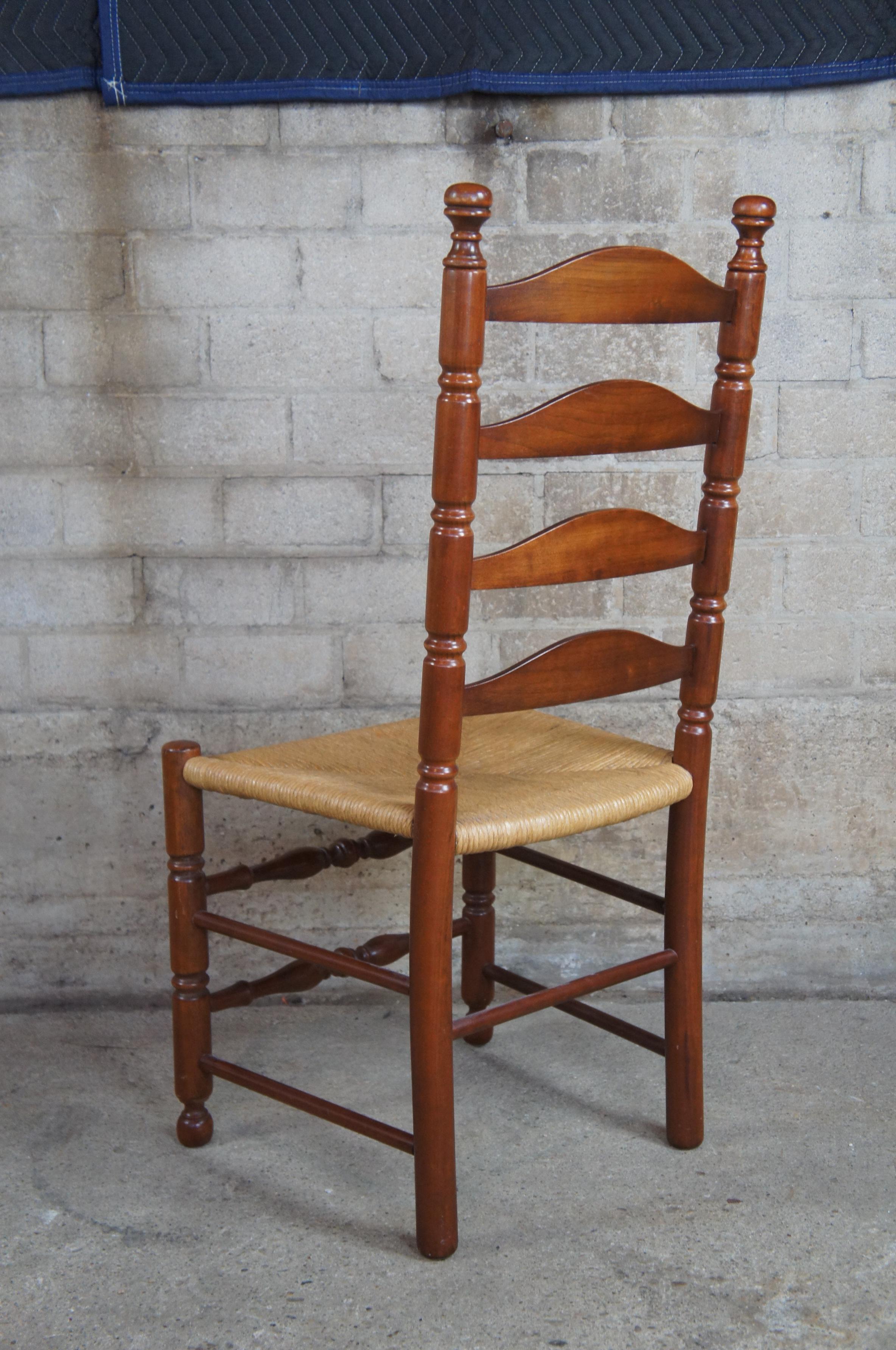 20th Century 6 Vintage Amish Shaker Cherry Ladder Back Rush Dining Chairs Country Farmhouse