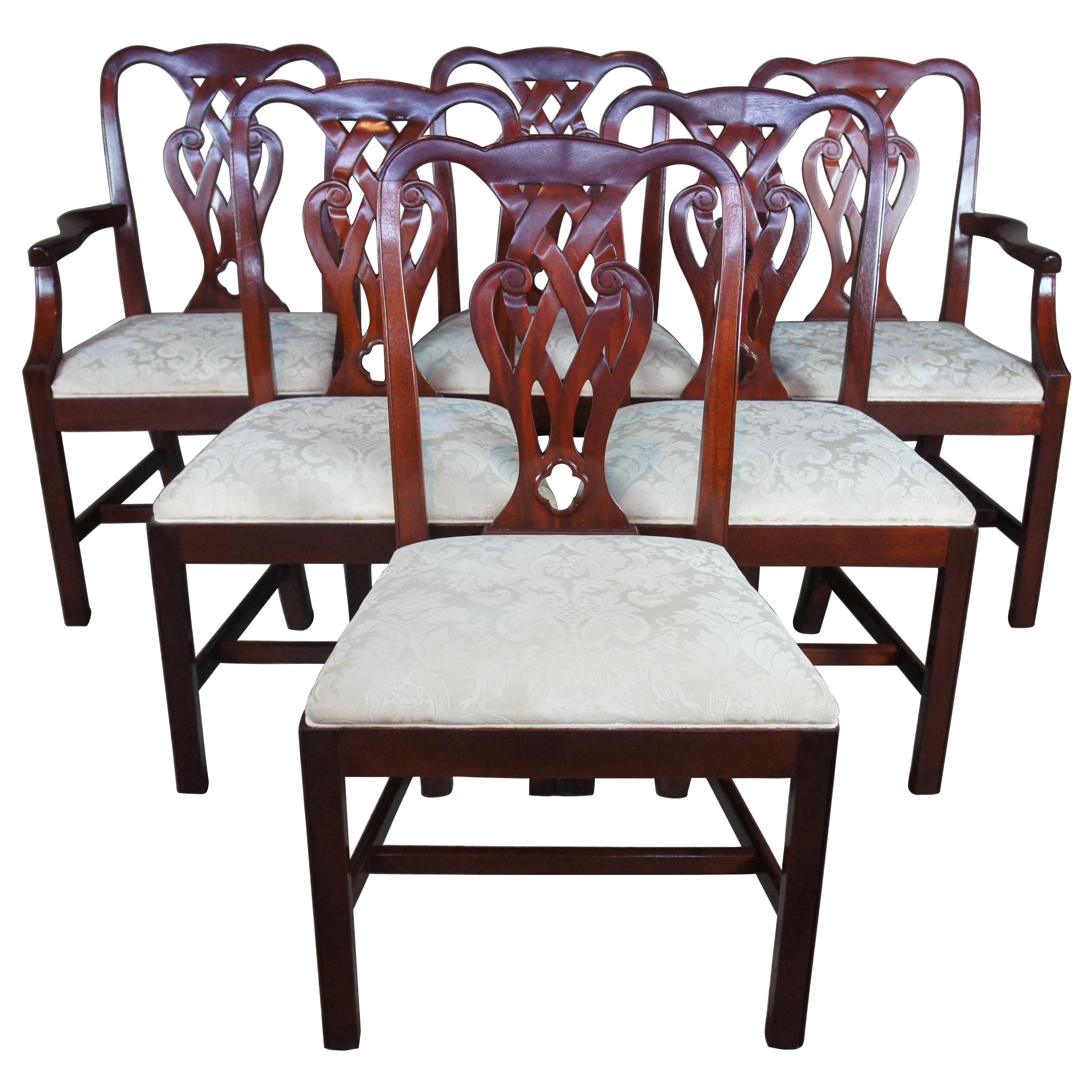 6 Vintage Baker Chippendale Style Pretzel Back Mahogany Dining Chairs