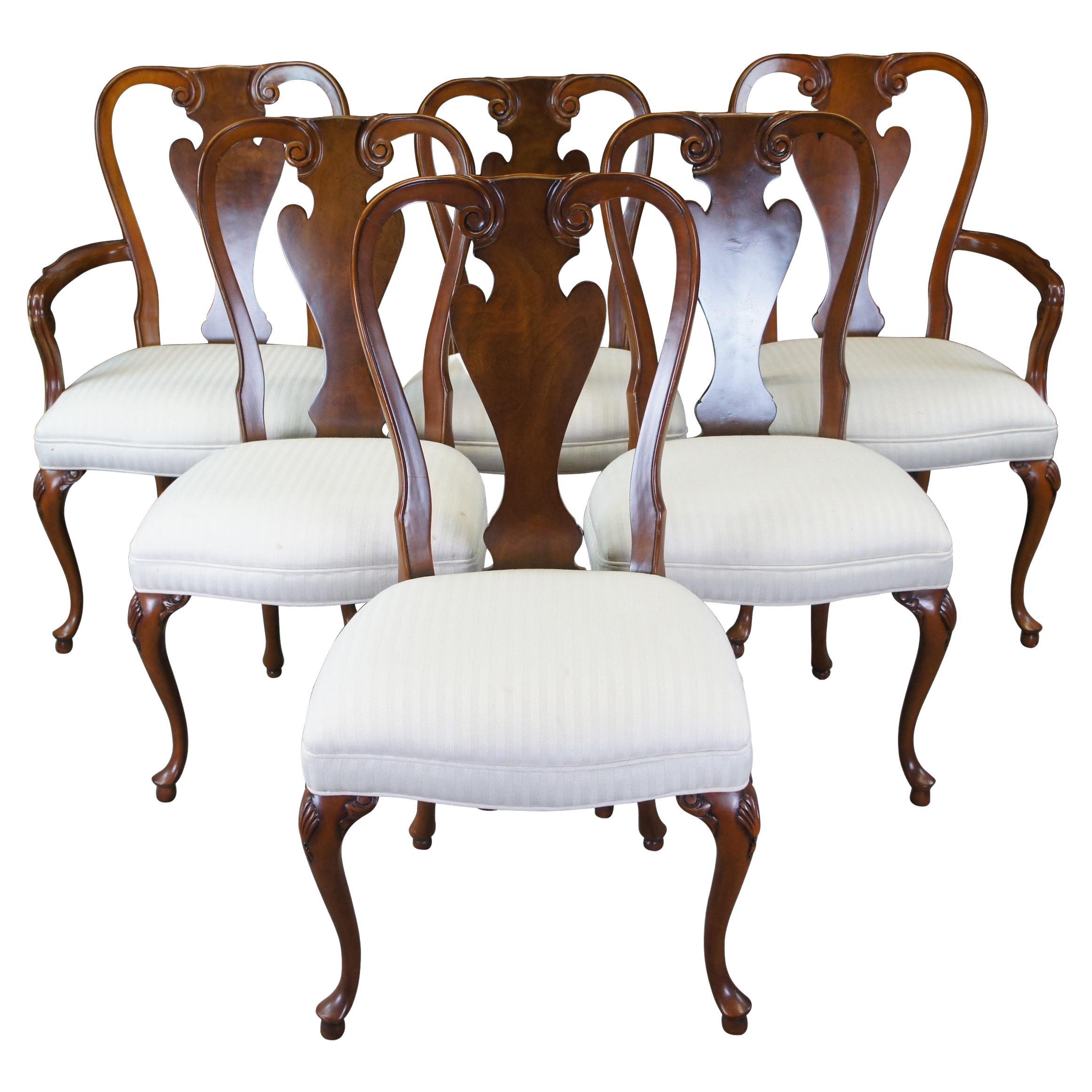 6 Vintage Baker Stately Homes Queen Anne Mahogany Dining Chairs Chippendale For Sale