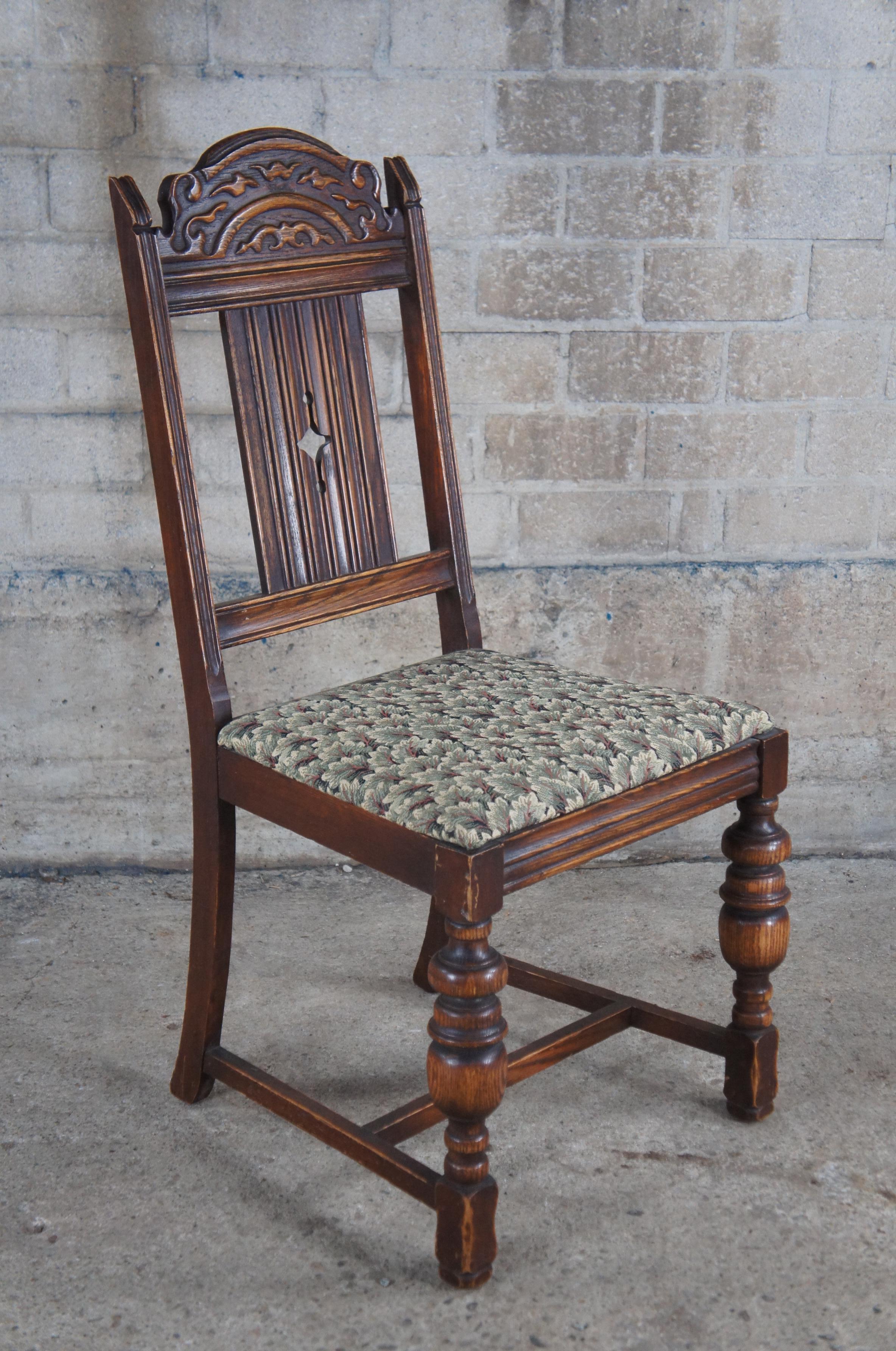 6 Vintage Bernhardt English Jacobean Style Carved Oak Dining Room Chairs For Sale 4