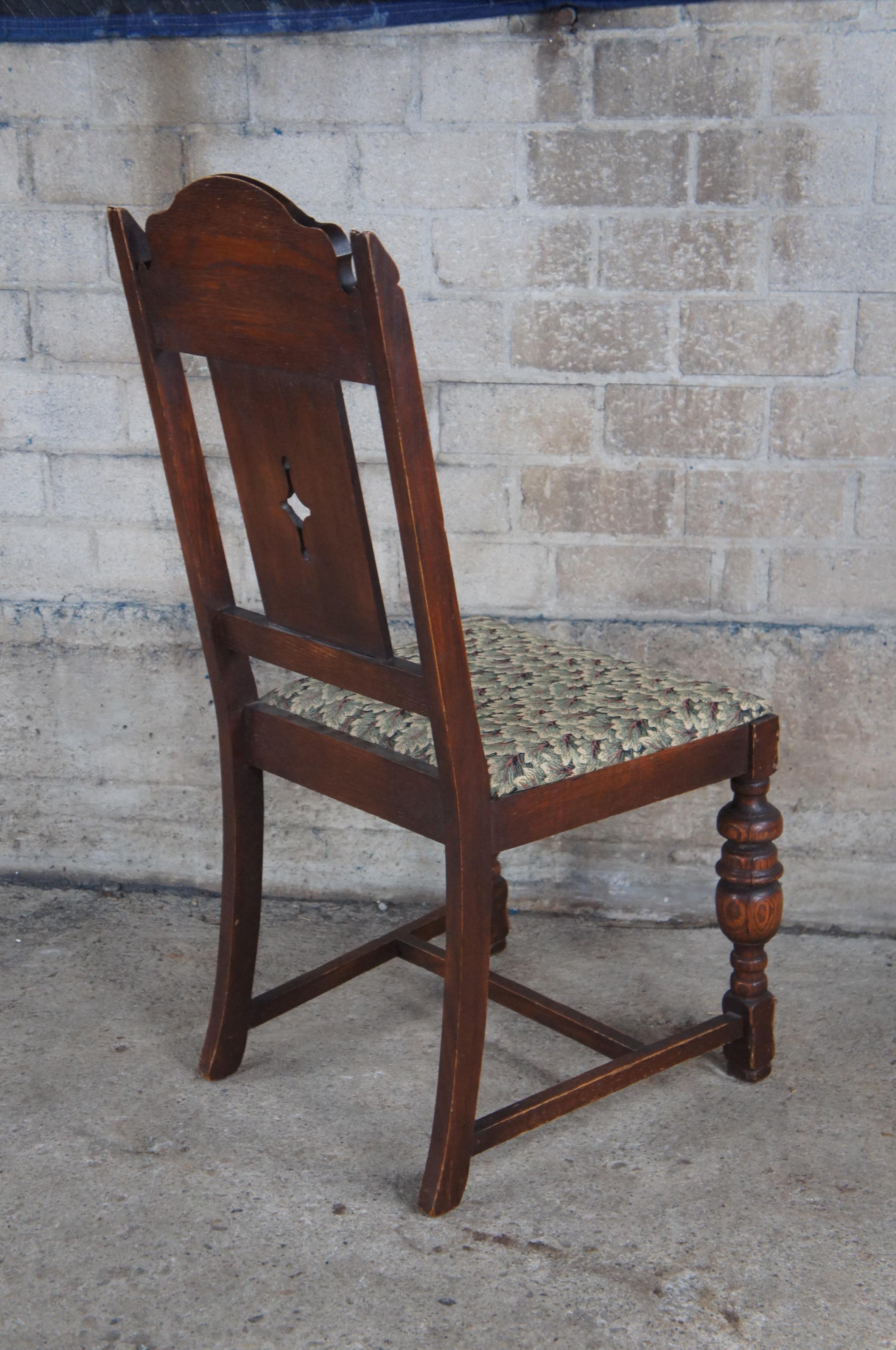 6 Vintage Bernhardt English Jacobean Style Carved Oak Dining Room Chairs For Sale 5
