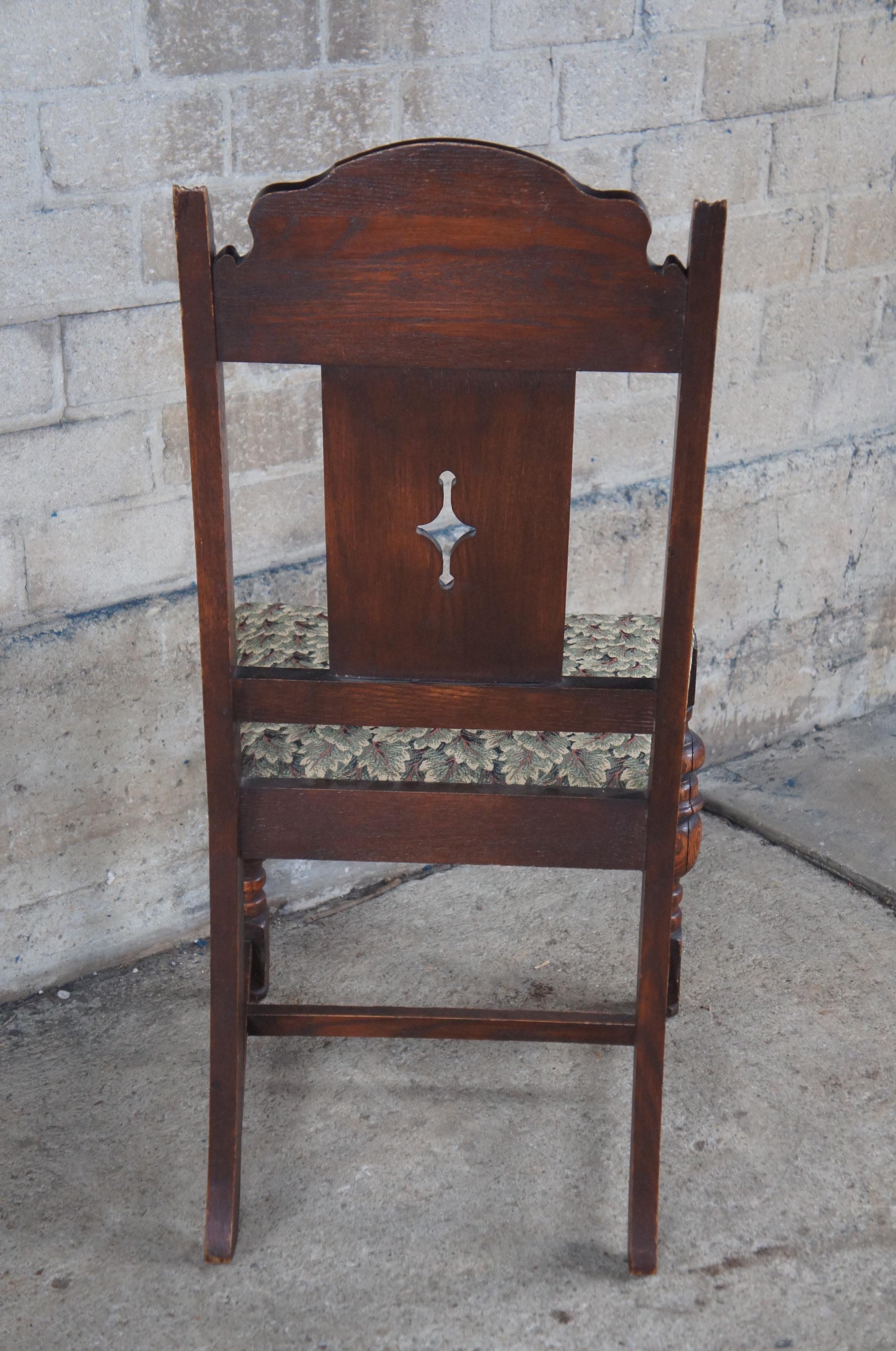 6 Vintage Bernhardt English Jacobean Style Carved Oak Dining Room Chairs For Sale 6