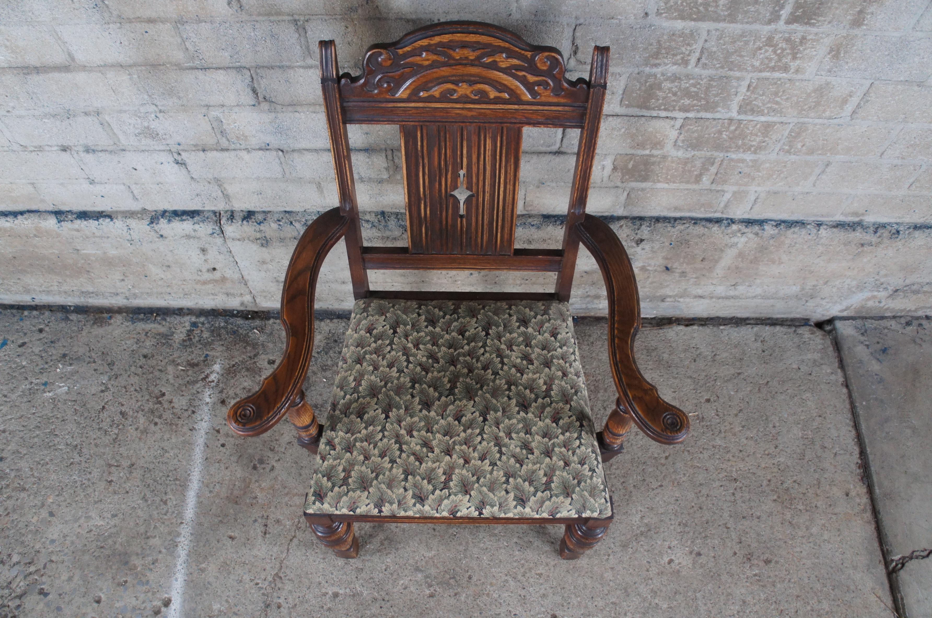 6 Vintage Bernhardt English Jacobean Style Carved Oak Dining Room Chairs In Good Condition For Sale In Dayton, OH