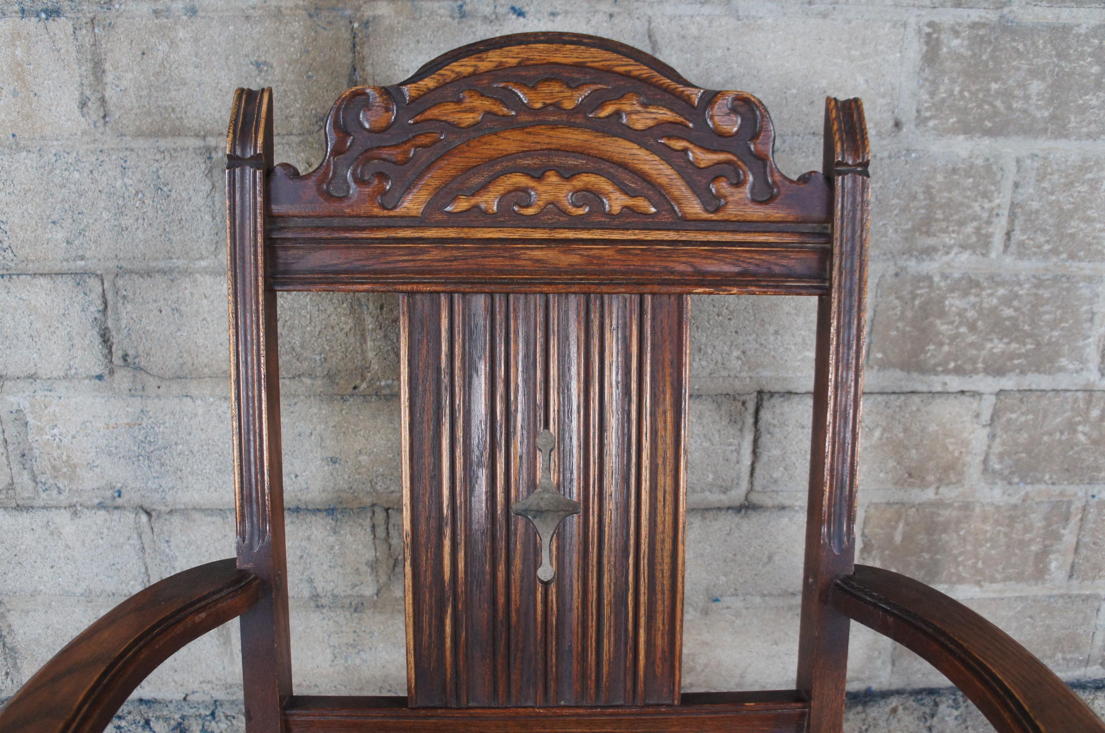 20th Century 6 Vintage Bernhardt English Jacobean Style Carved Oak Dining Room Chairs For Sale
