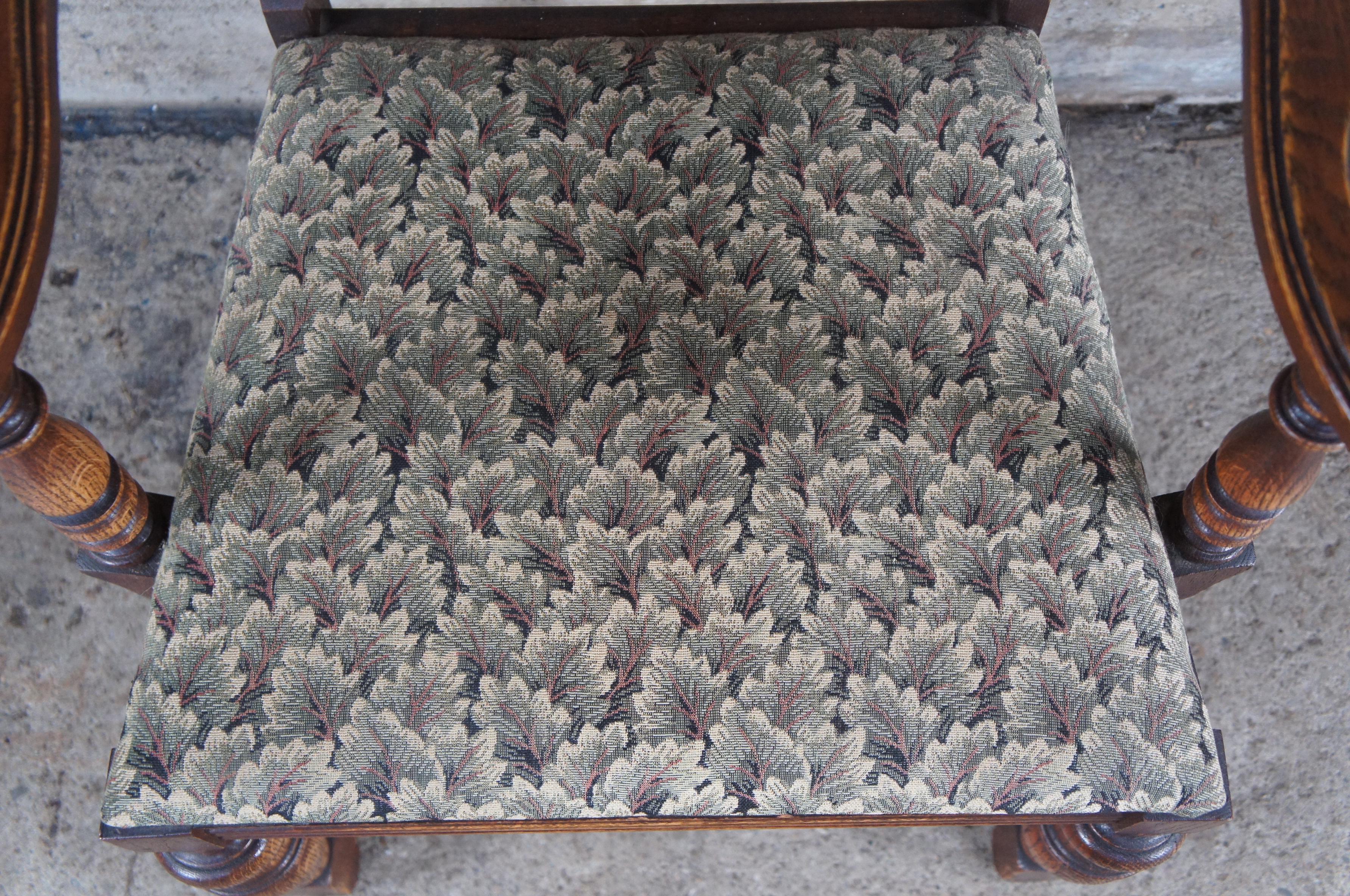 Fabric 6 Vintage Bernhardt English Jacobean Style Carved Oak Dining Room Chairs For Sale