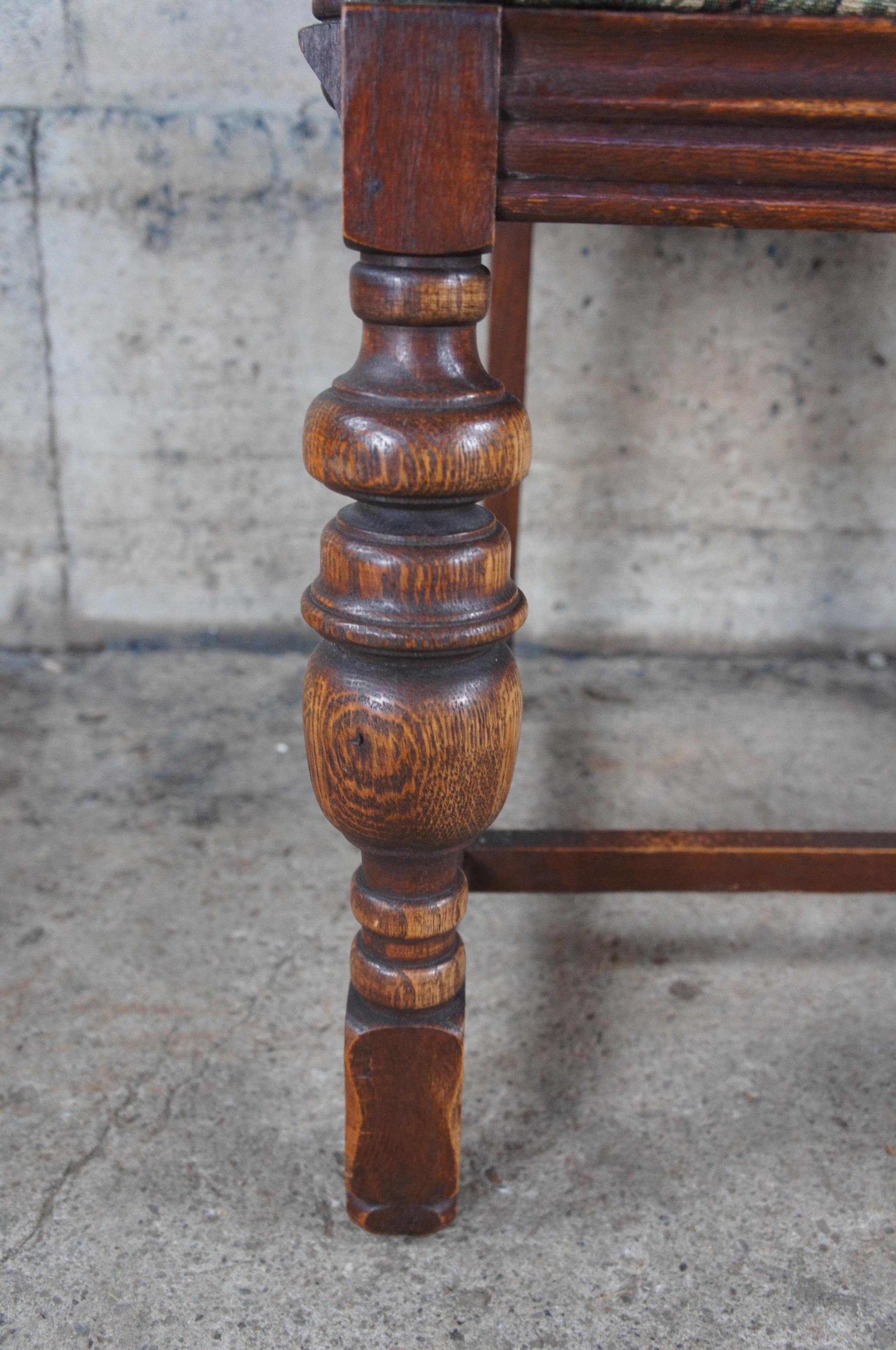 6 Vintage Bernhardt English Jacobean Style Carved Oak Dining Room Chairs For Sale 1