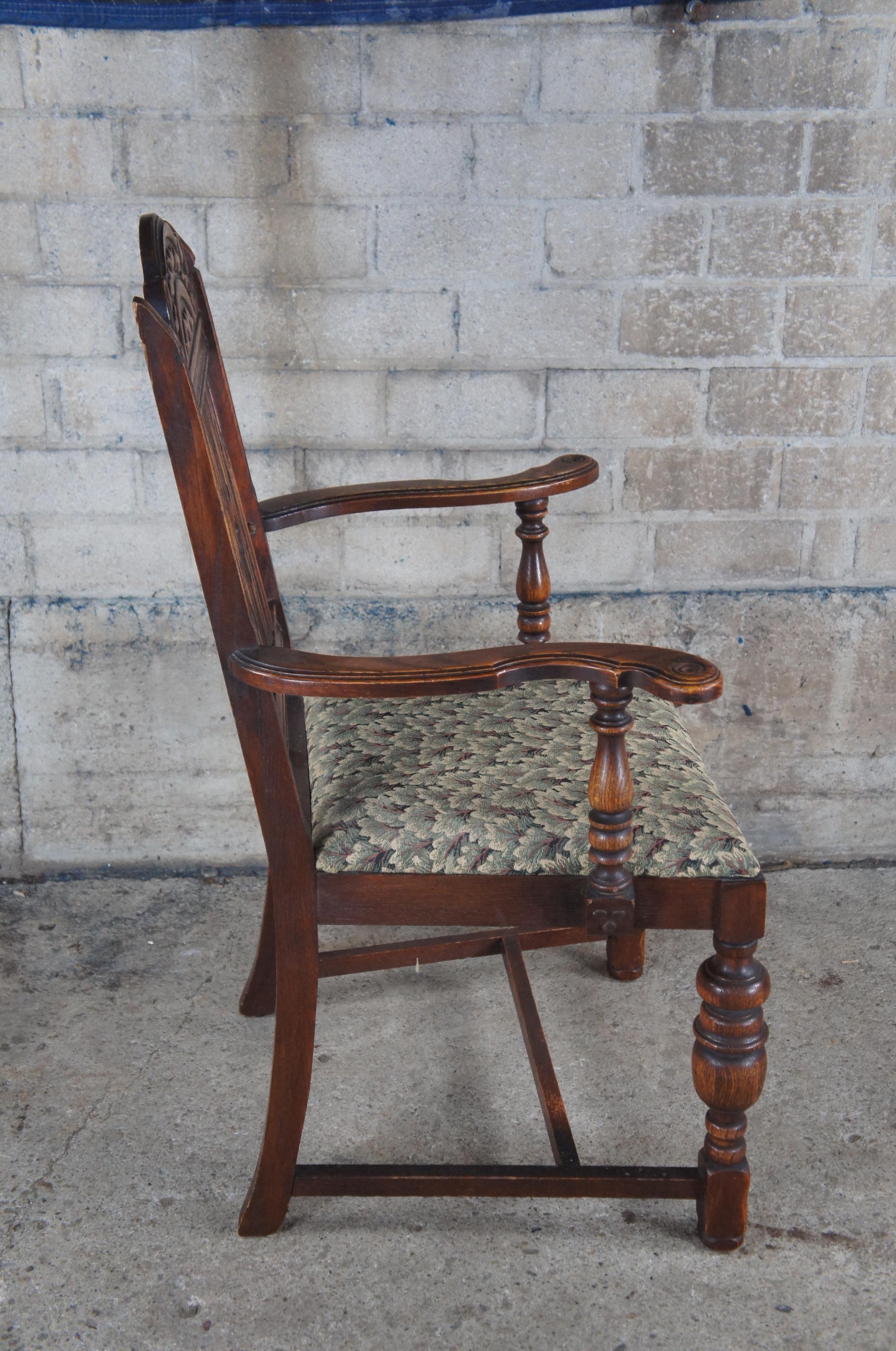 6 Vintage Bernhardt English Jacobean Style Carved Oak Dining Room Chairs For Sale 2