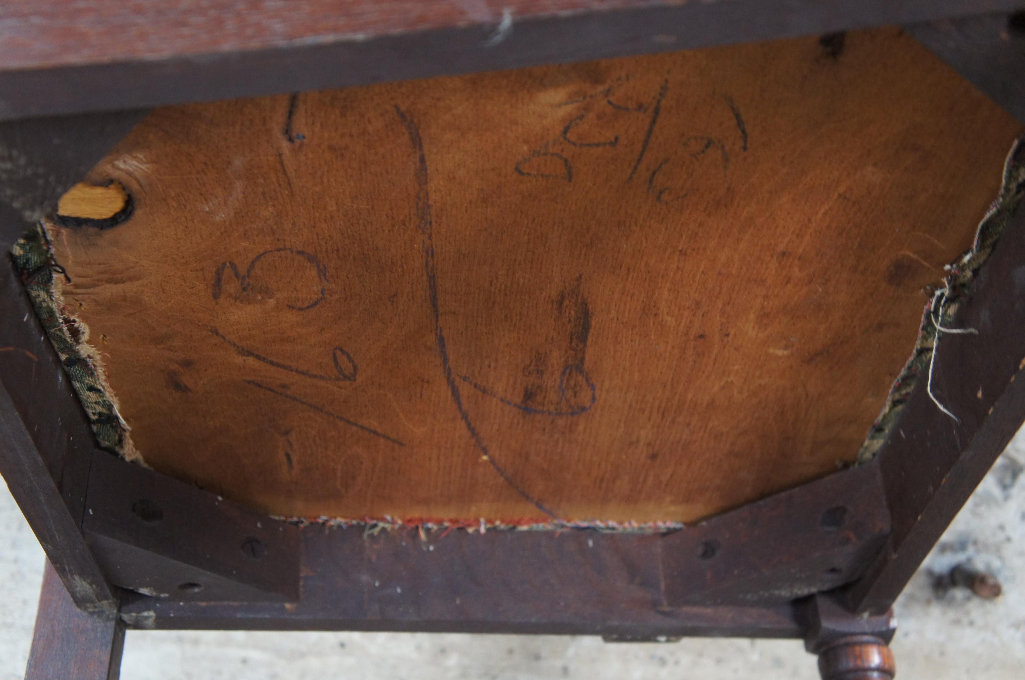 6 Vintage Bernhardt English Jacobean Style Carved Oak Dining Room Chairs For Sale 3