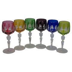 6 Vintage Bohemian Czech Cut to Clear Crystal Cordial Wine Apertif Glasses 8"