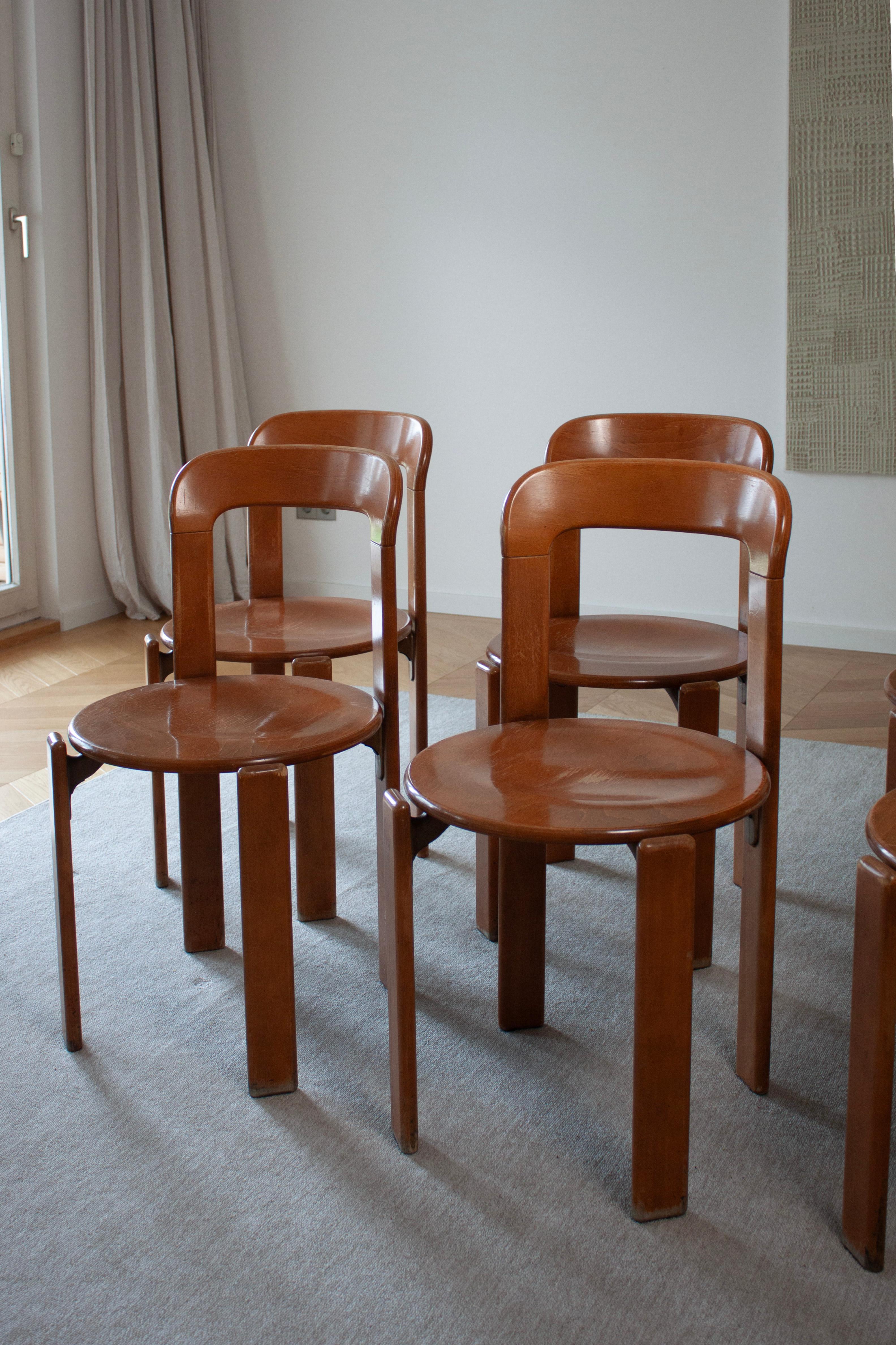 Mid-Century Modern 6 Vintage Bruno Rey Dining Chairs in Dark Wood Wood by Dietiker For Sale