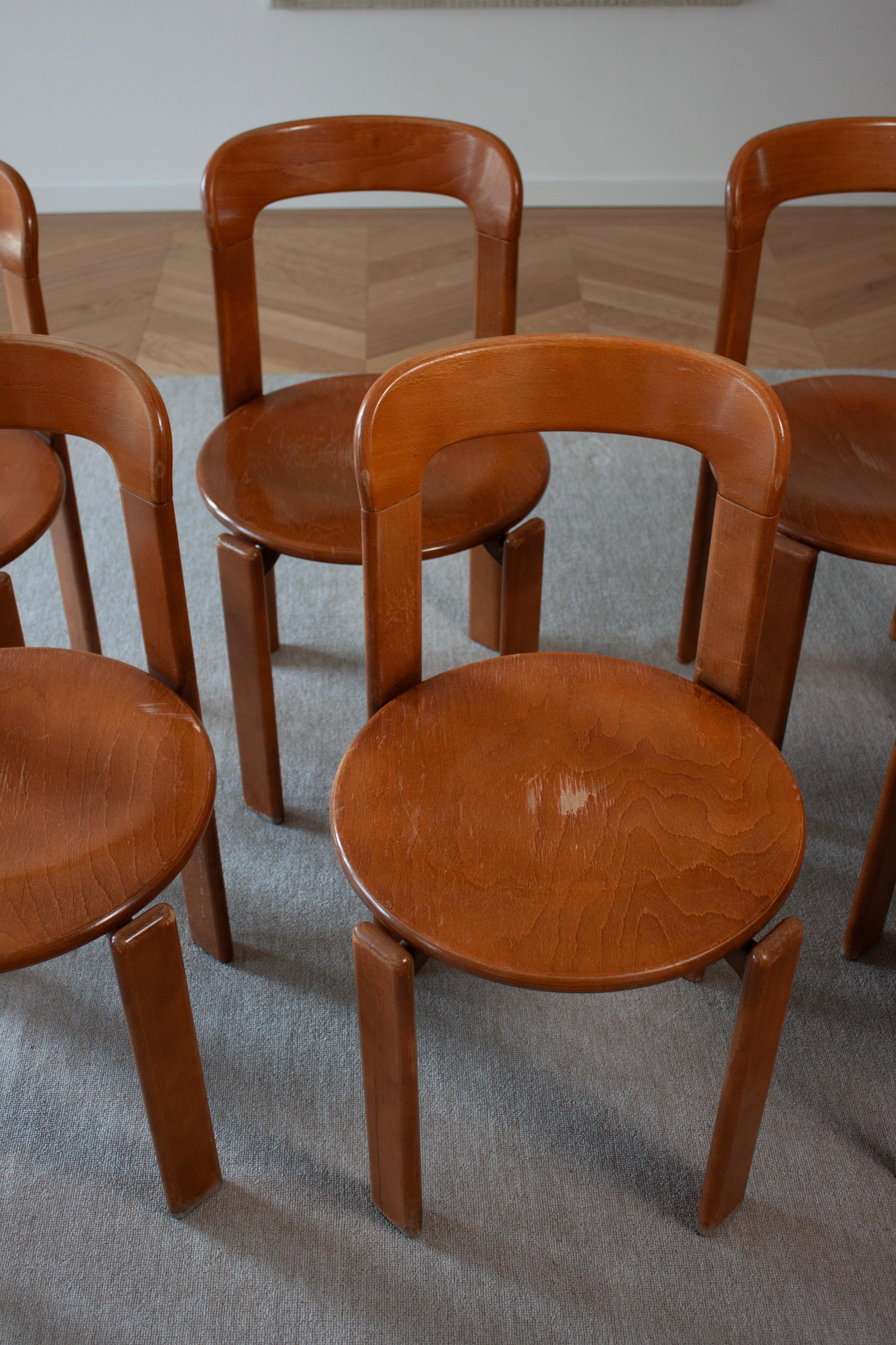 Machine-Made 6 Vintage Bruno Rey Dining Chairs in Dark Wood Wood by Dietiker For Sale