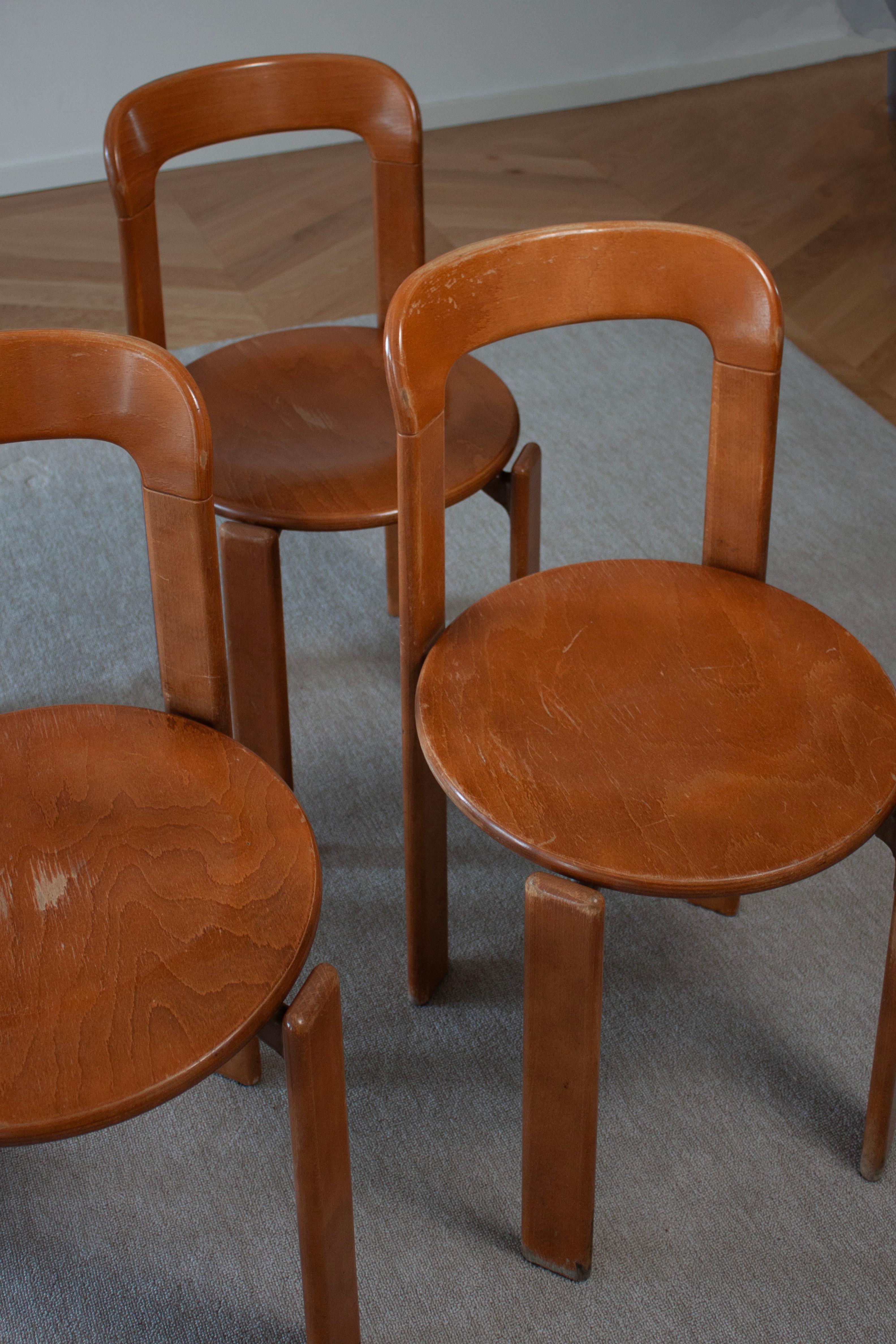 6 Vintage Bruno Rey Dining Chairs in Dark Wood Wood by Dietiker In Good Condition In Rümmingen, BW