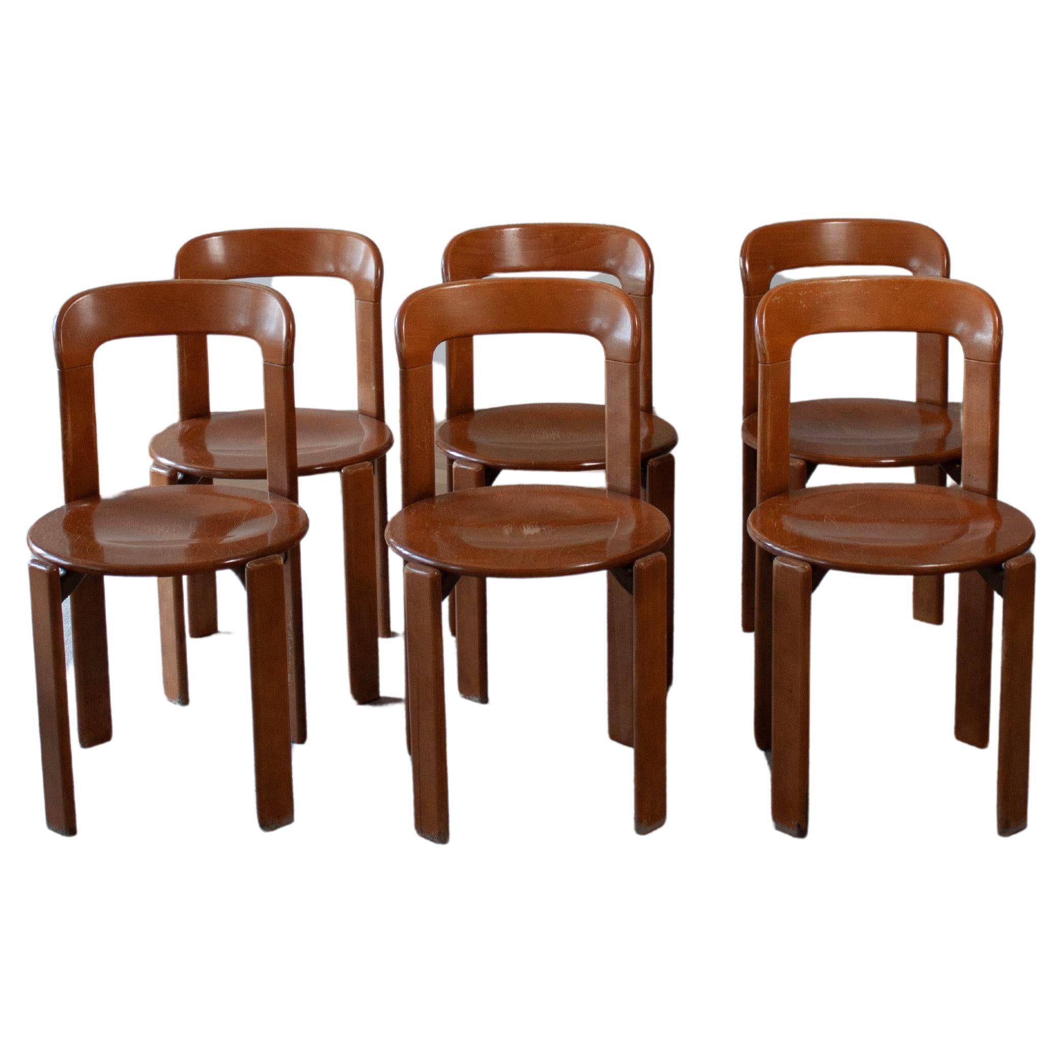 6 Vintage Bruno Rey Dining Chairs in Dark Wood Wood by Dietiker For Sale