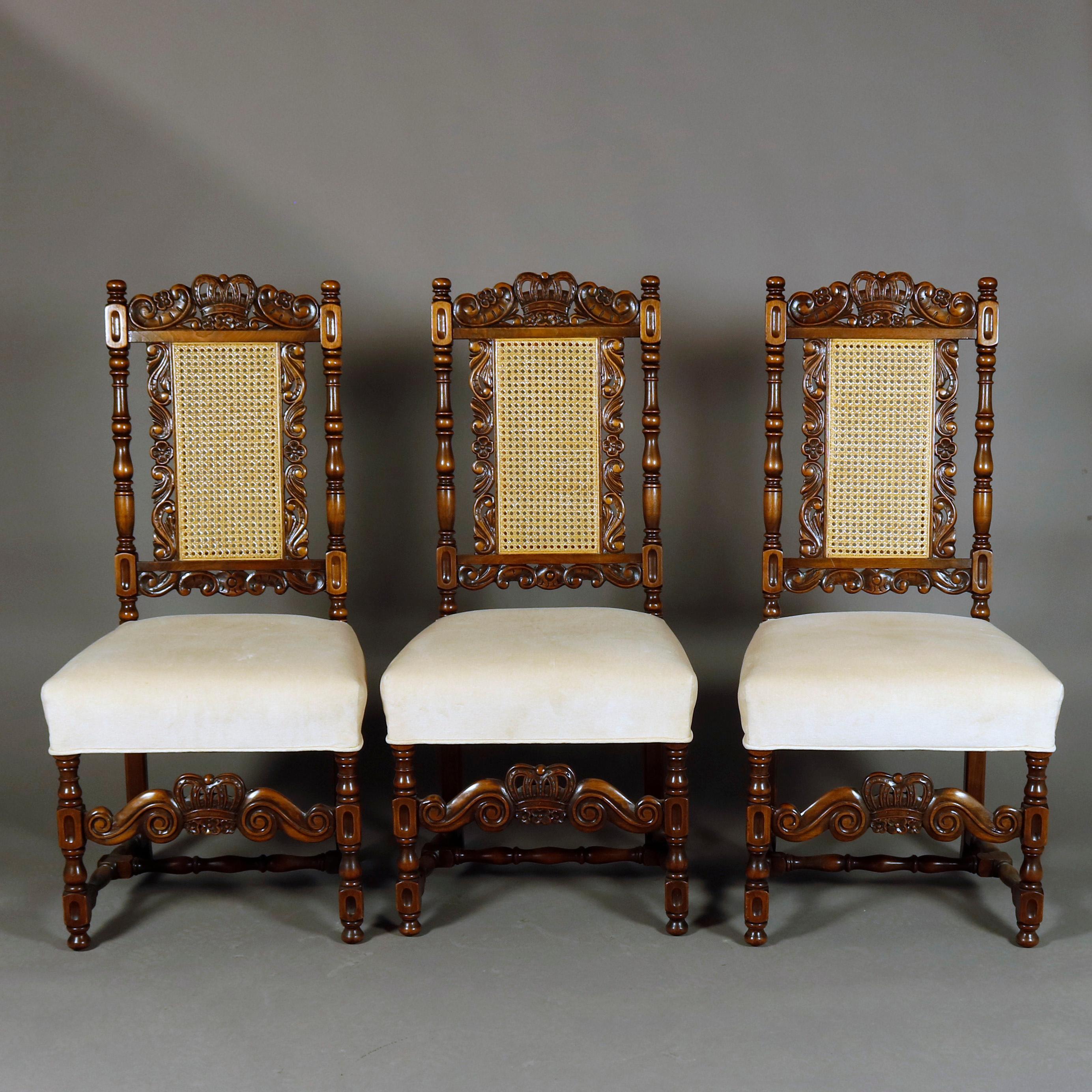Upholstery 6 Vintage Carved Walnut Gothic Style Dining Chairs by Kittinger, 20th Century 