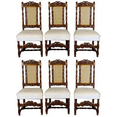 6 Vintage Carved Walnut Gothic Style Dining Chairs by Kittinger, 20th Century 