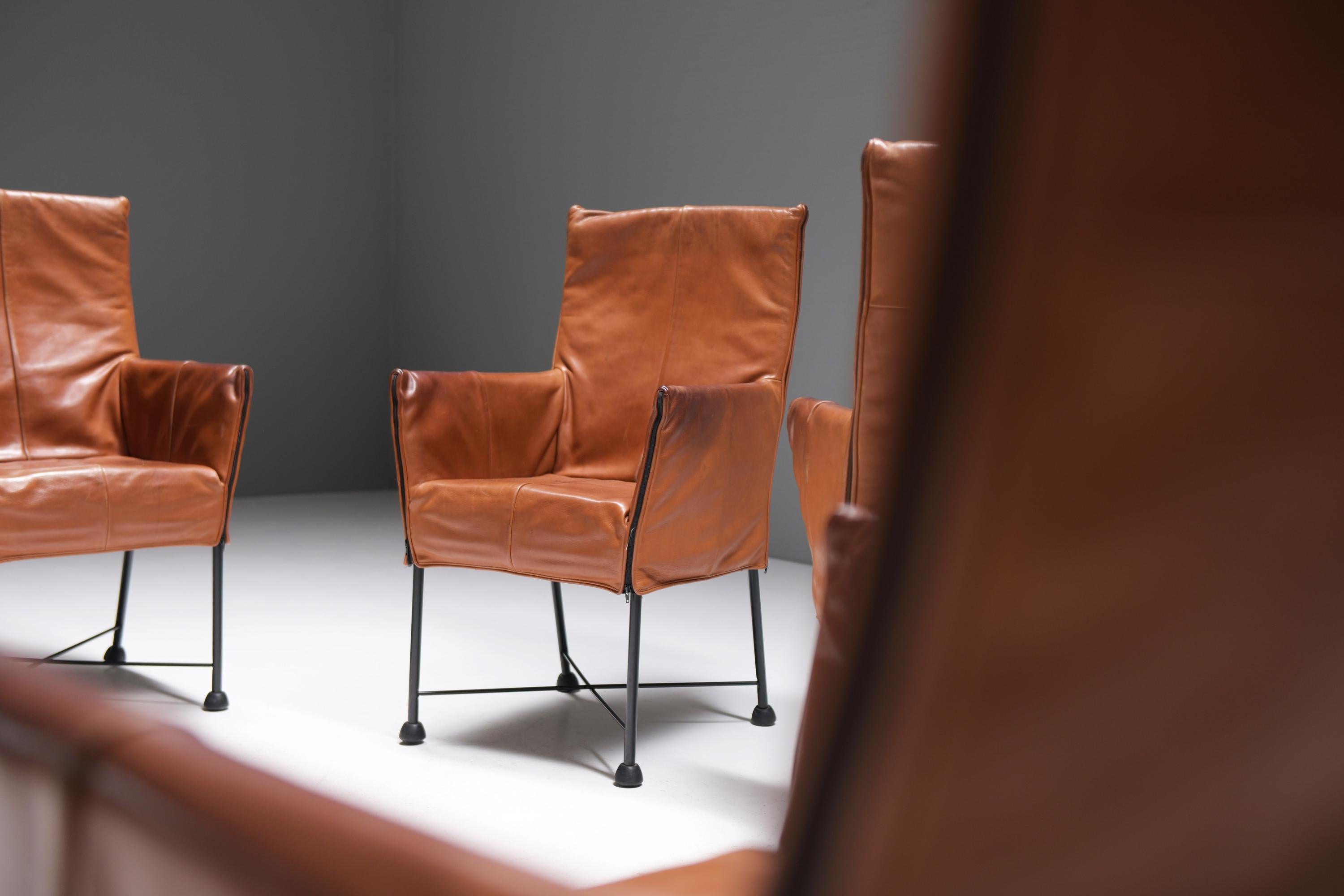 6 vintage Chaplin dining chair in cognac leather by Gerard van den Berg - Montis For Sale 8