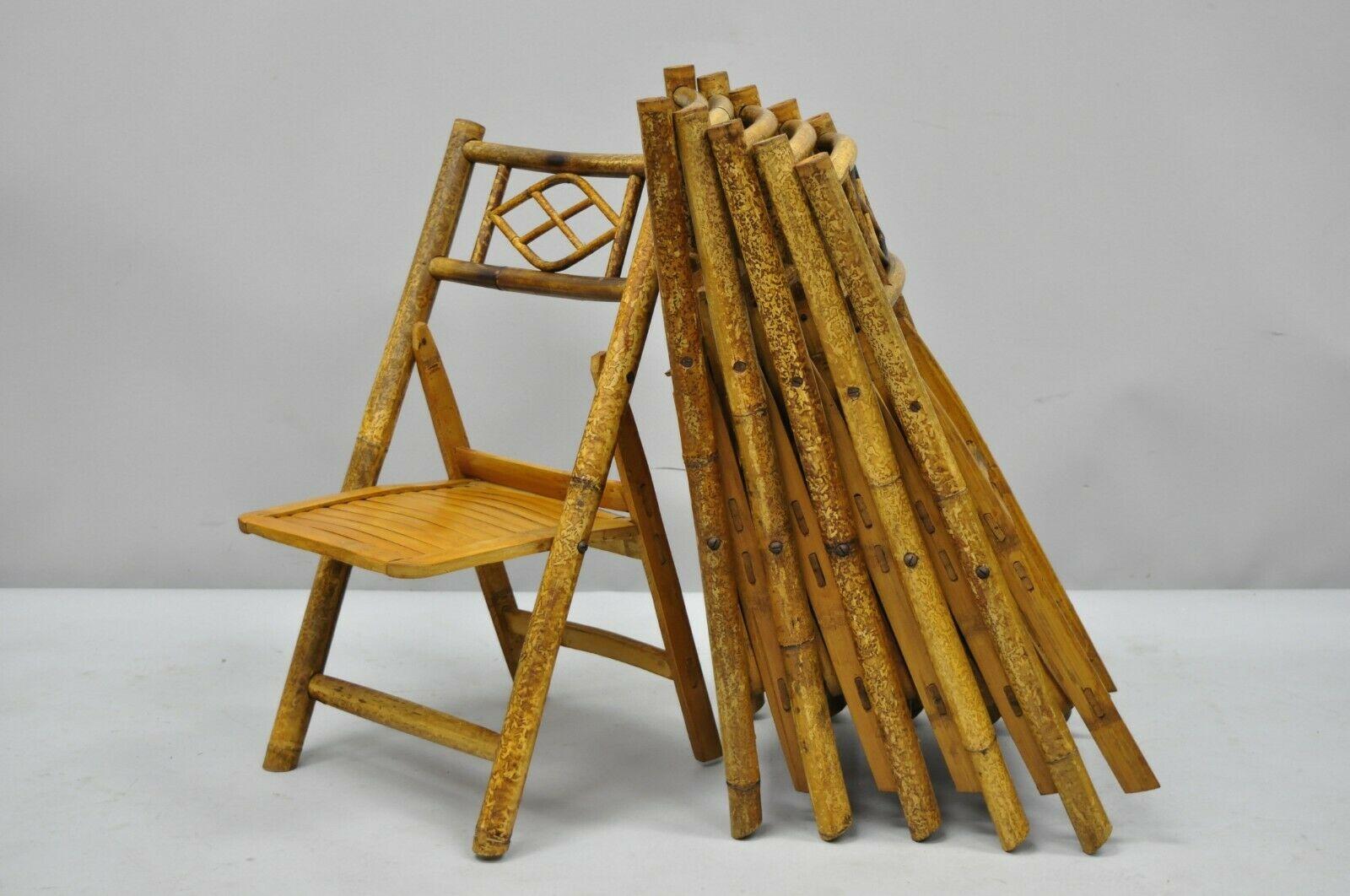6 Vintage Childrens Bamboo Folding Chairs Tiki Rattan Cane Furniture For Sale 2