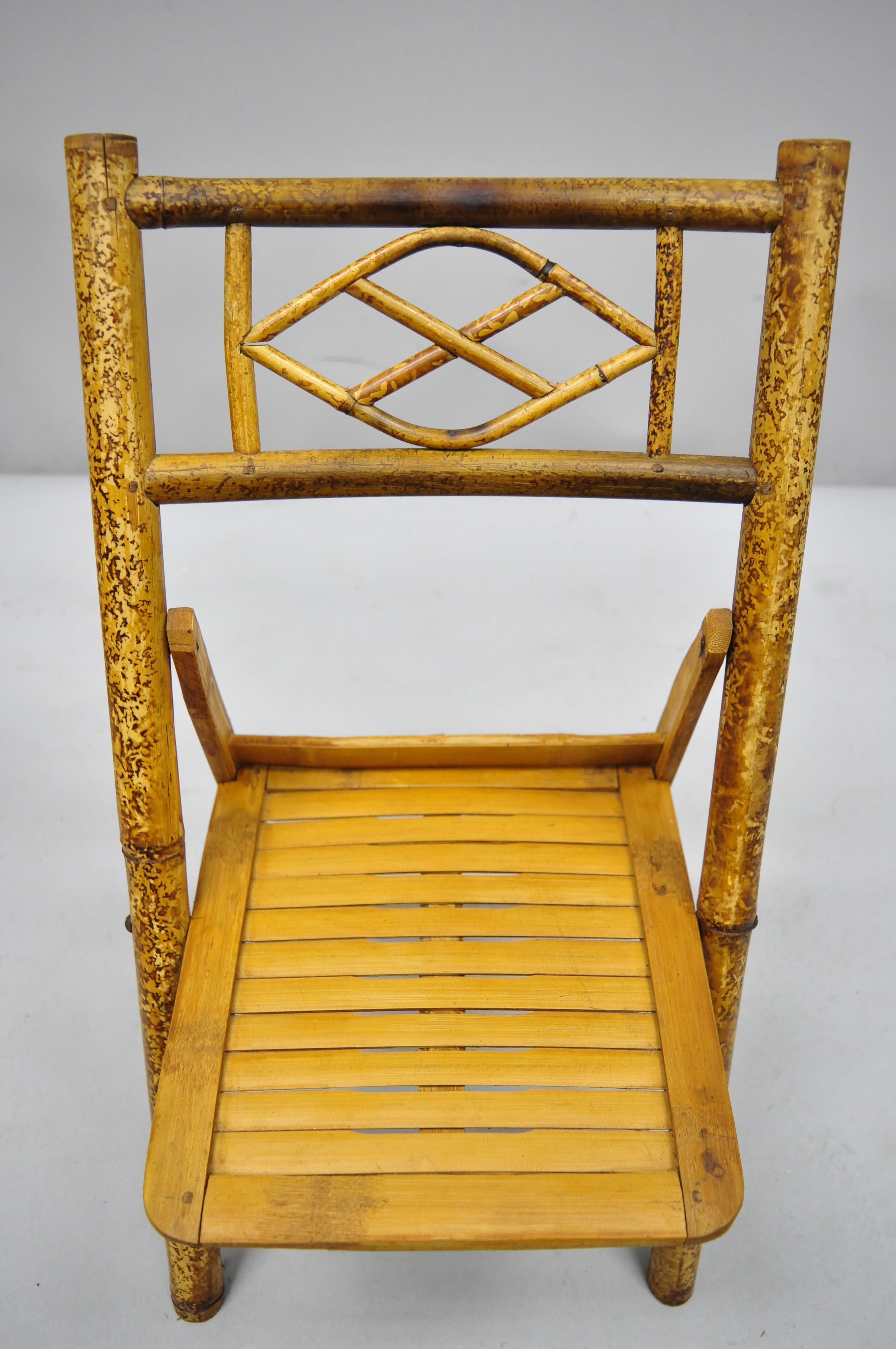 20th Century 6 Vintage Childrens Bamboo Folding Chairs Tiki Rattan Cane Furniture For Sale