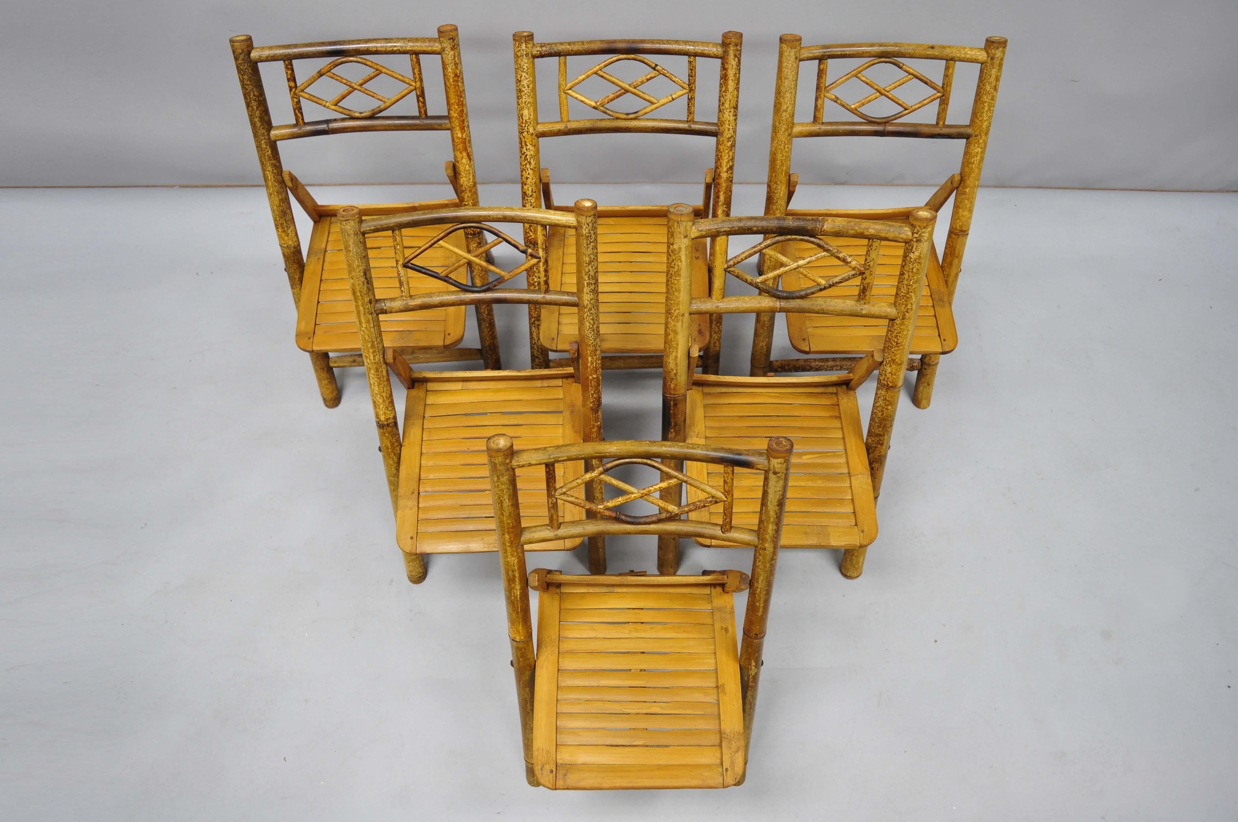 6 Vintage Childrens Bamboo Folding Chairs Tiki Rattan Cane Furniture For Sale 1