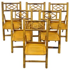 6 Retro Childrens Bamboo Folding Chairs Tiki Rattan Cane Furniture