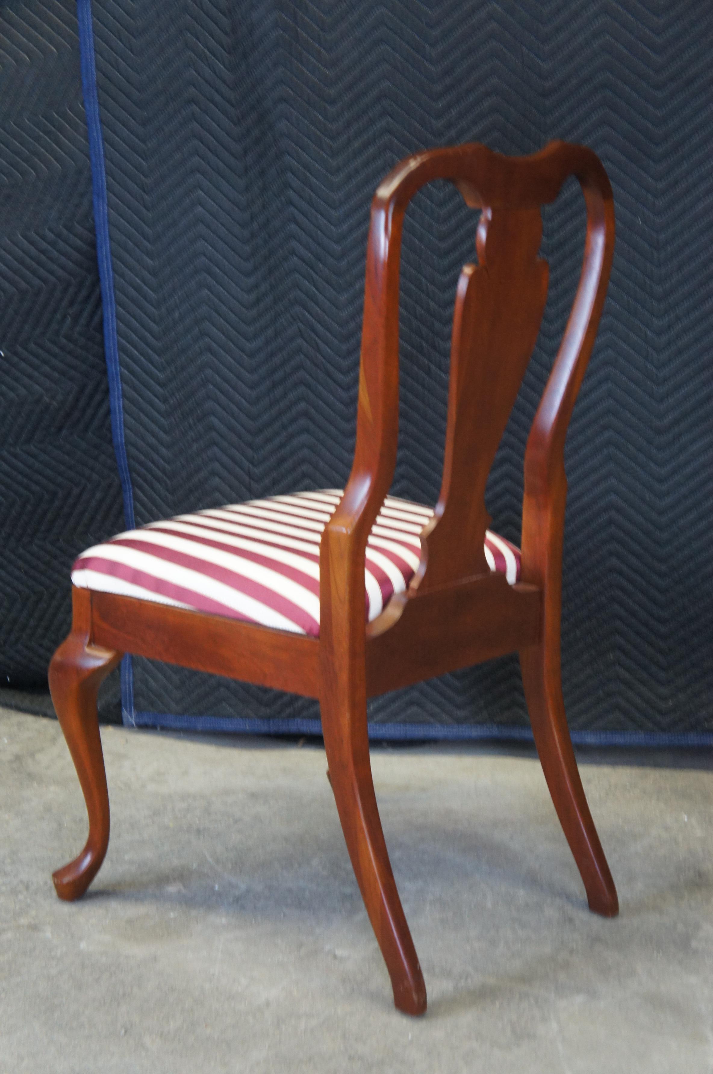 6 Vintage Cresent Queen Anne Style Cherry Dining Chairs Striped Upholstered Seat 6