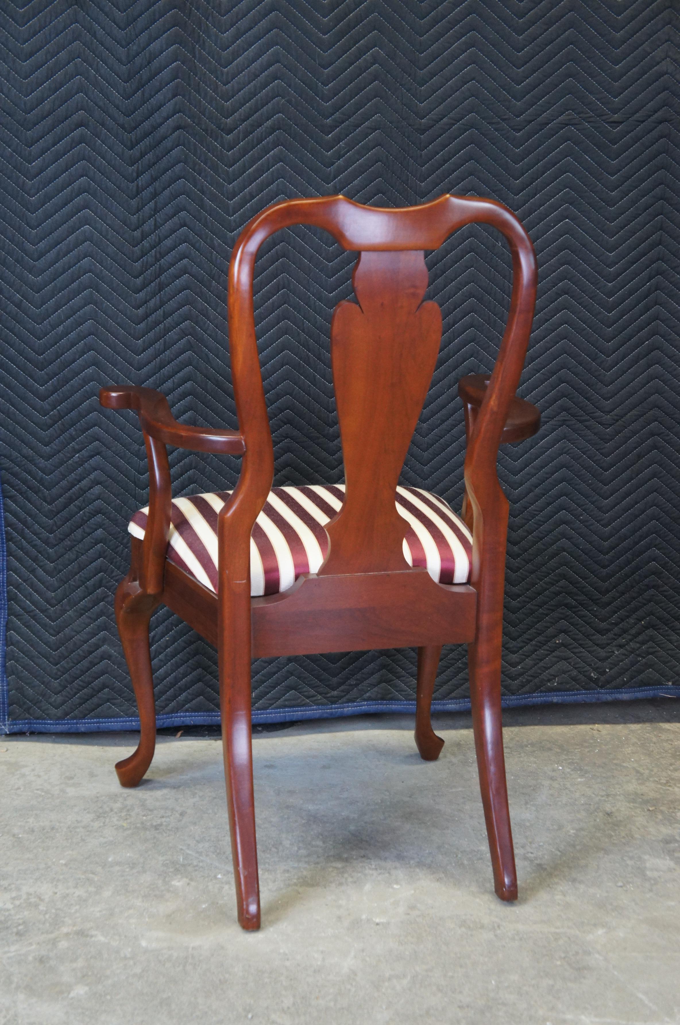 Upholstery 6 Vintage Cresent Queen Anne Style Cherry Dining Chairs Striped Upholstered Seat