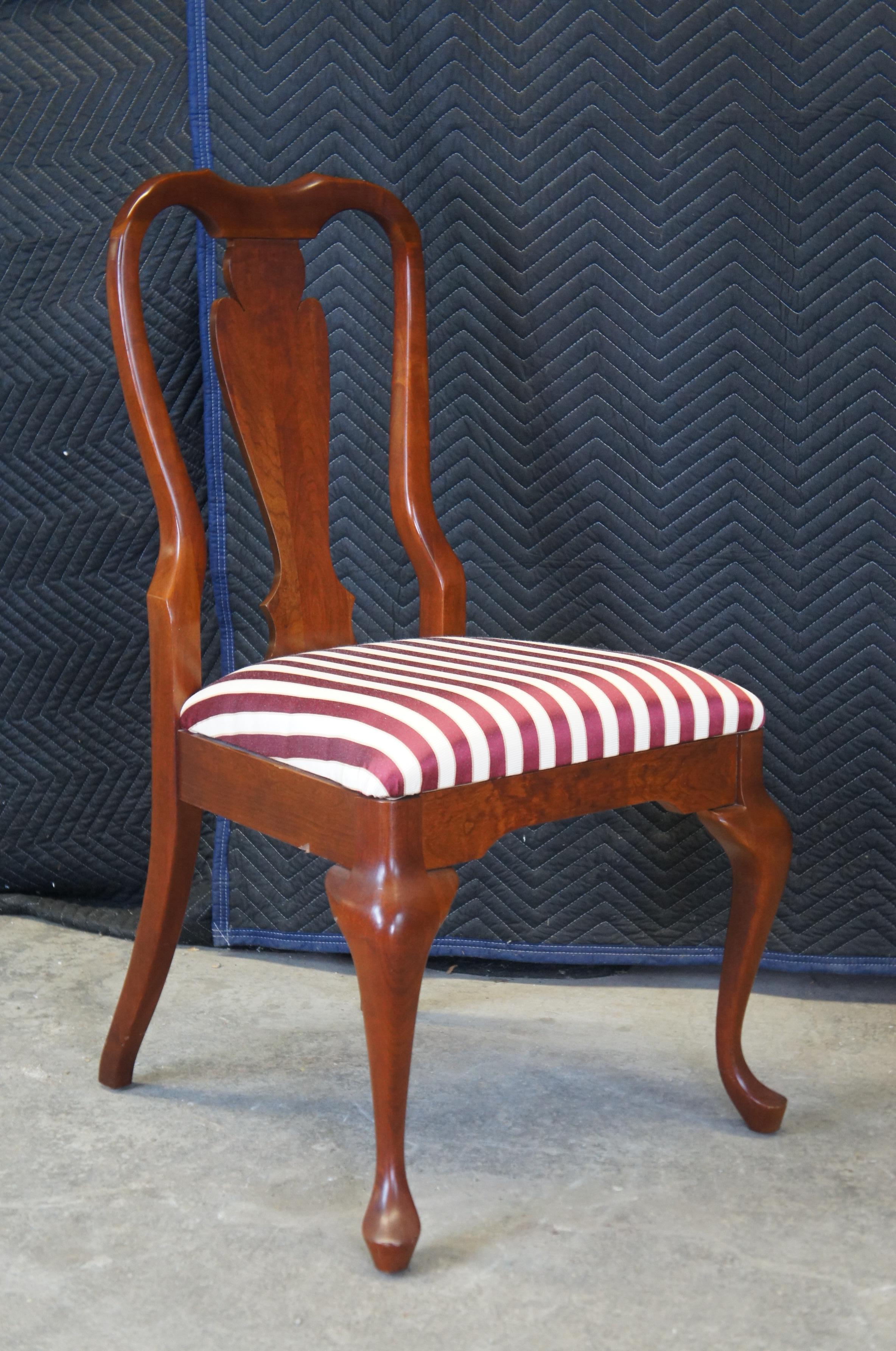 6 Vintage Cresent Queen Anne Style Cherry Dining Chairs Striped Upholstered Seat 4