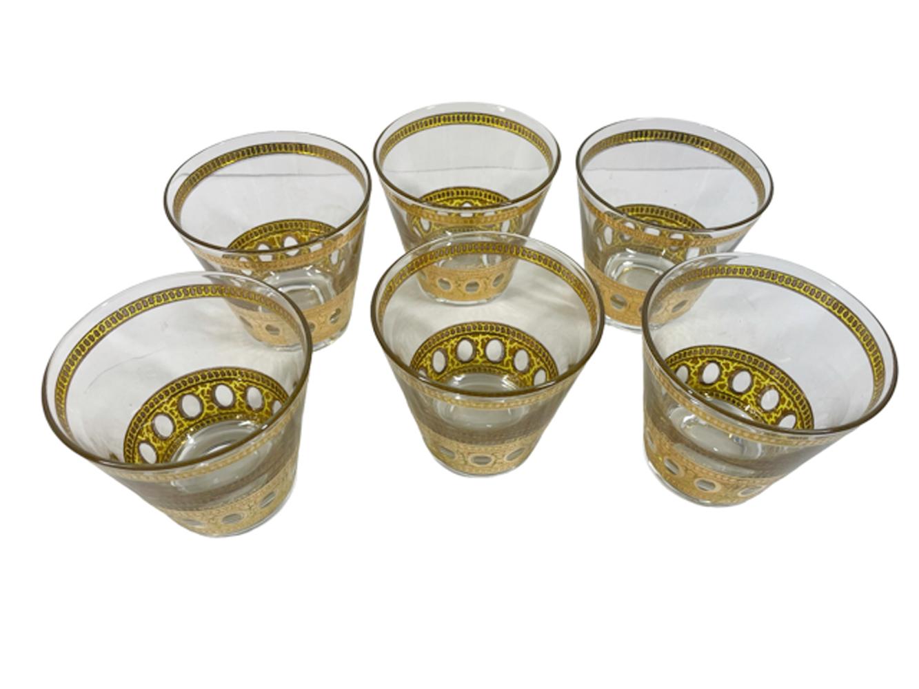 American 6 Vintage Culver LTD Old Fashioned Glasses in the 22 Karat Gold Antigua Pattern