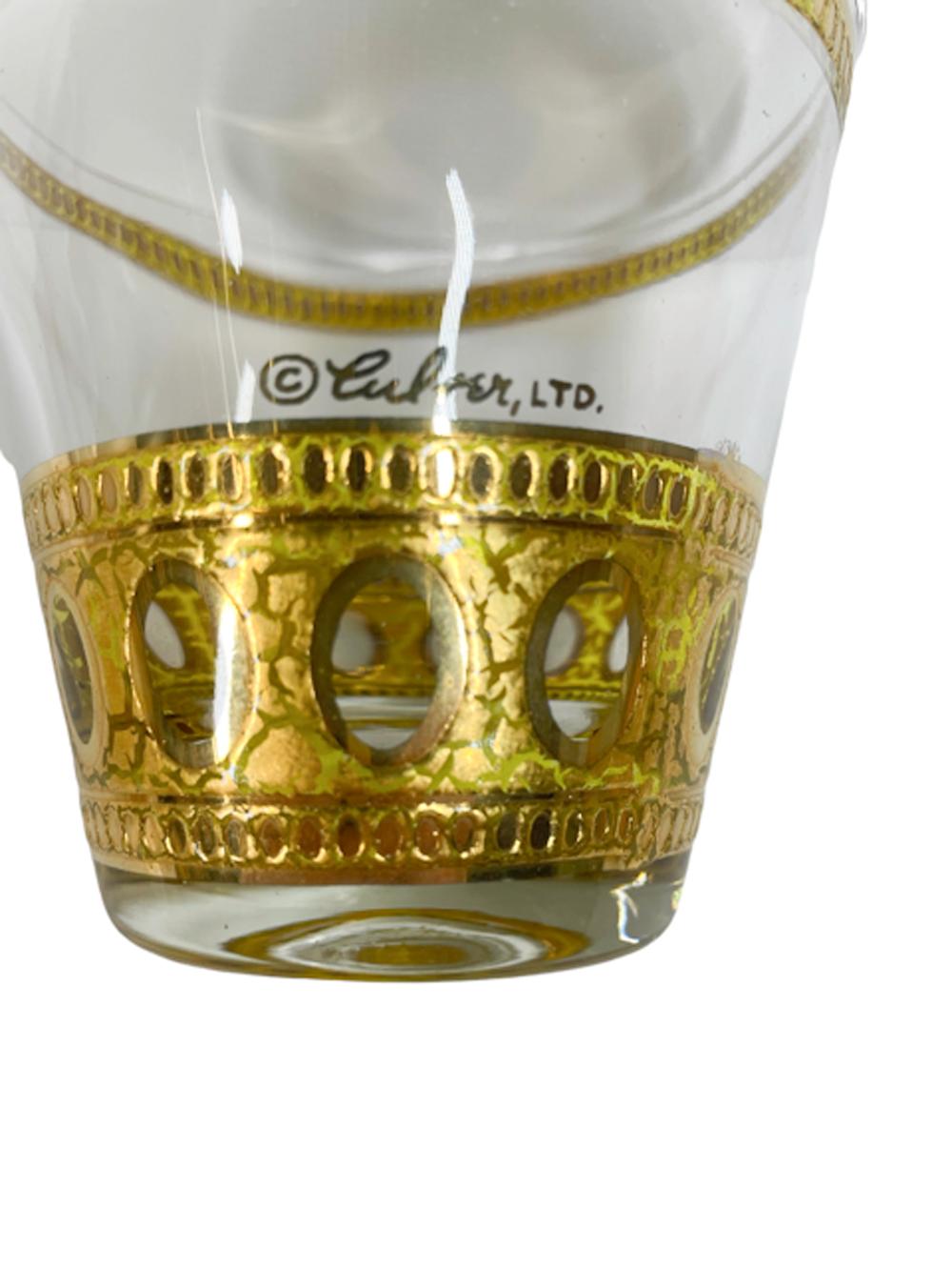 6 Vintage Culver LTD Old Fashioned Glasses in the 22 Karat Gold Antigua Pattern In Good Condition In Nantucket, MA