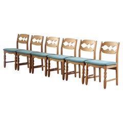 6 Vintage Danish Brutalist Oak Razorblade Dining Chairs, H. Kjærnulf style 1960s