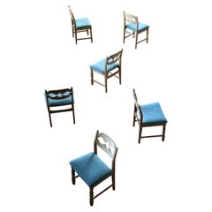 6 Vintage Danish Brutalist Oak Razorblade Dining Chairs, H. Kjærnulf style 1960s