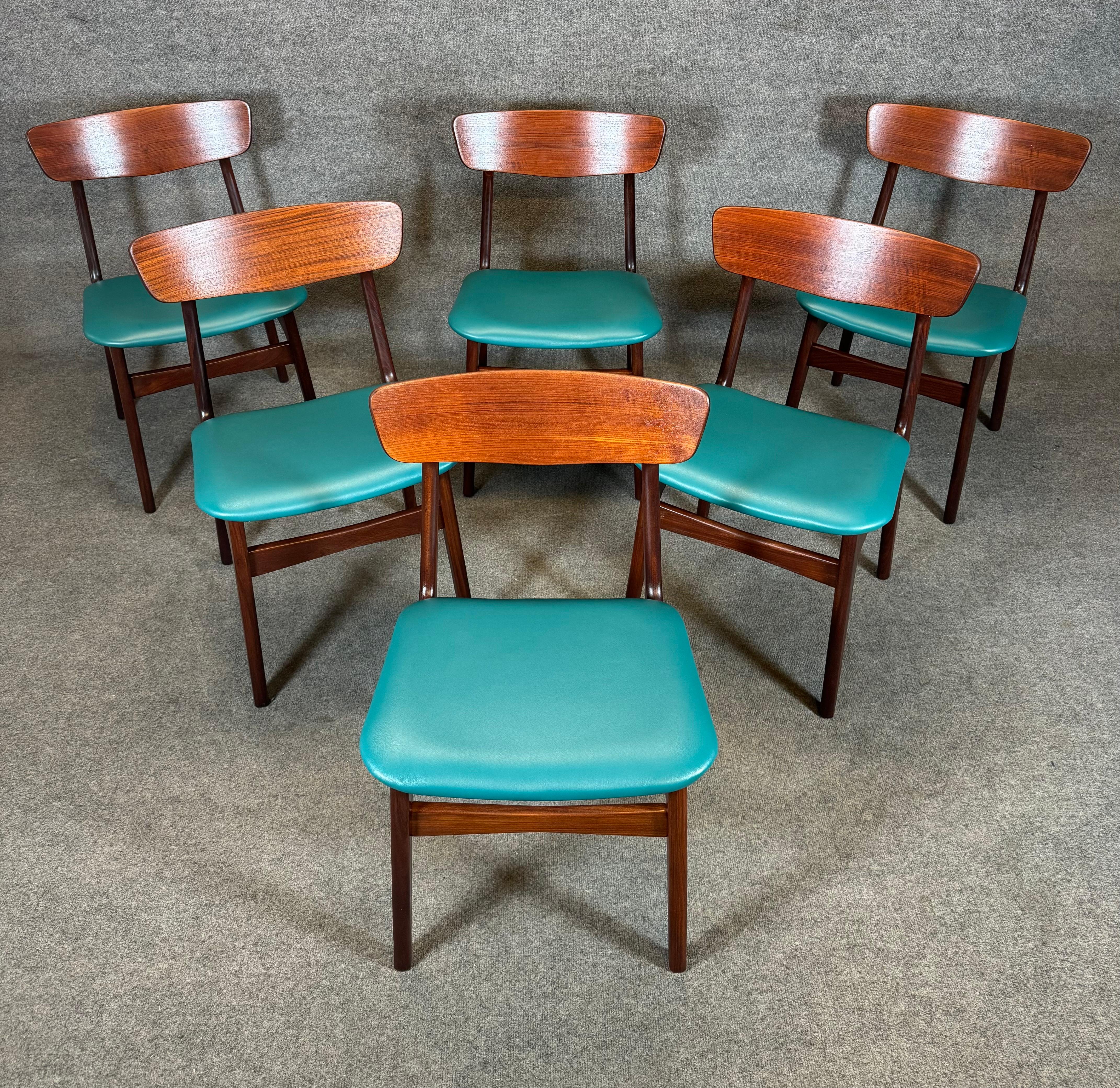 Here is beautiful set of six scandinavian modern dining chairs in teak designed by Schønning & Elgaard and manufcatuyred by Randers Mobelfabrik in Denmark in the 1960's.
This exquisite set, recently imported from Europe to California before its