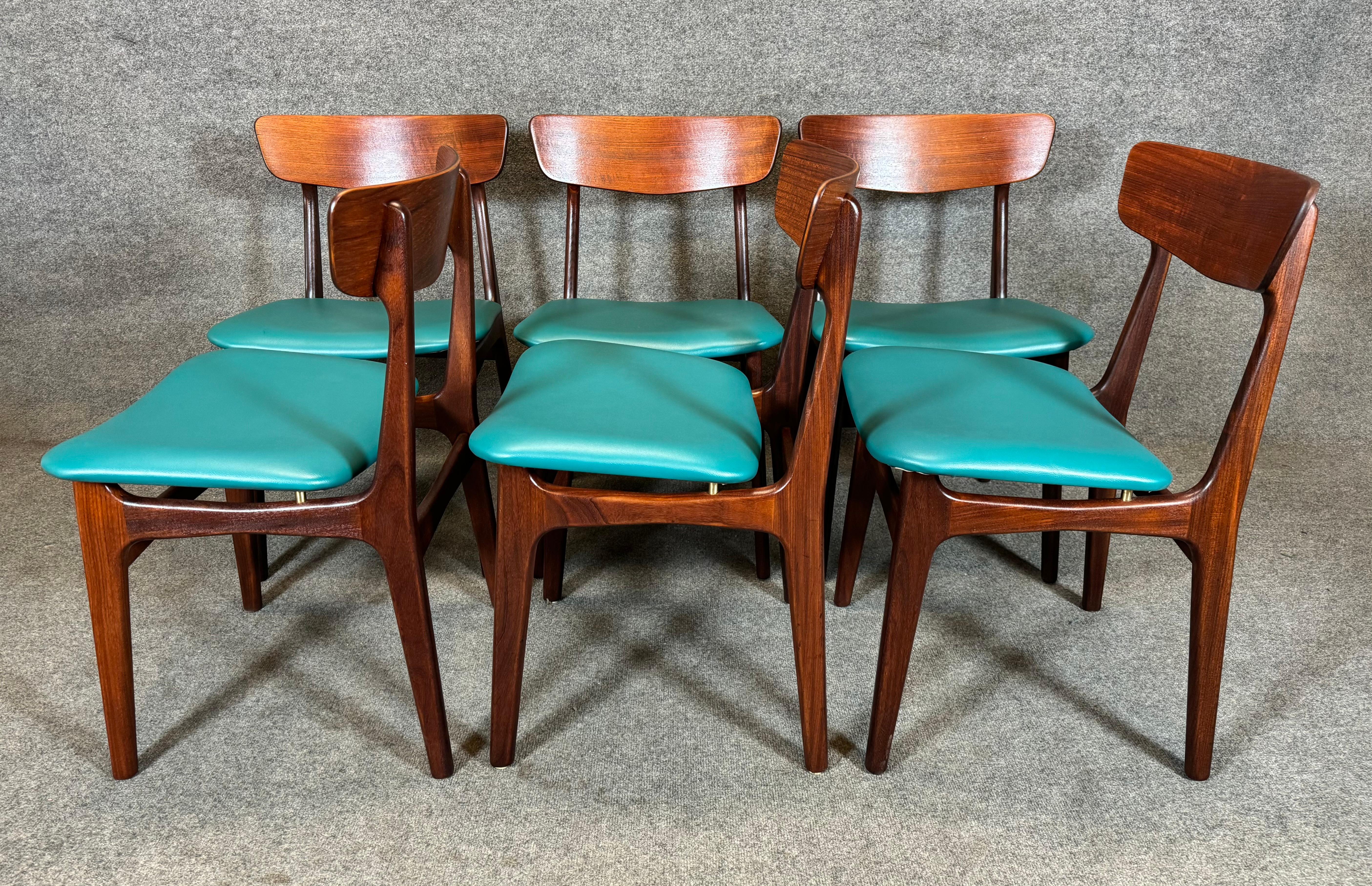 Scandinavian Modern 6 Vintage Danish Mid Century Modern Teak Dining Chairs by Schønning & Elgaard For Sale