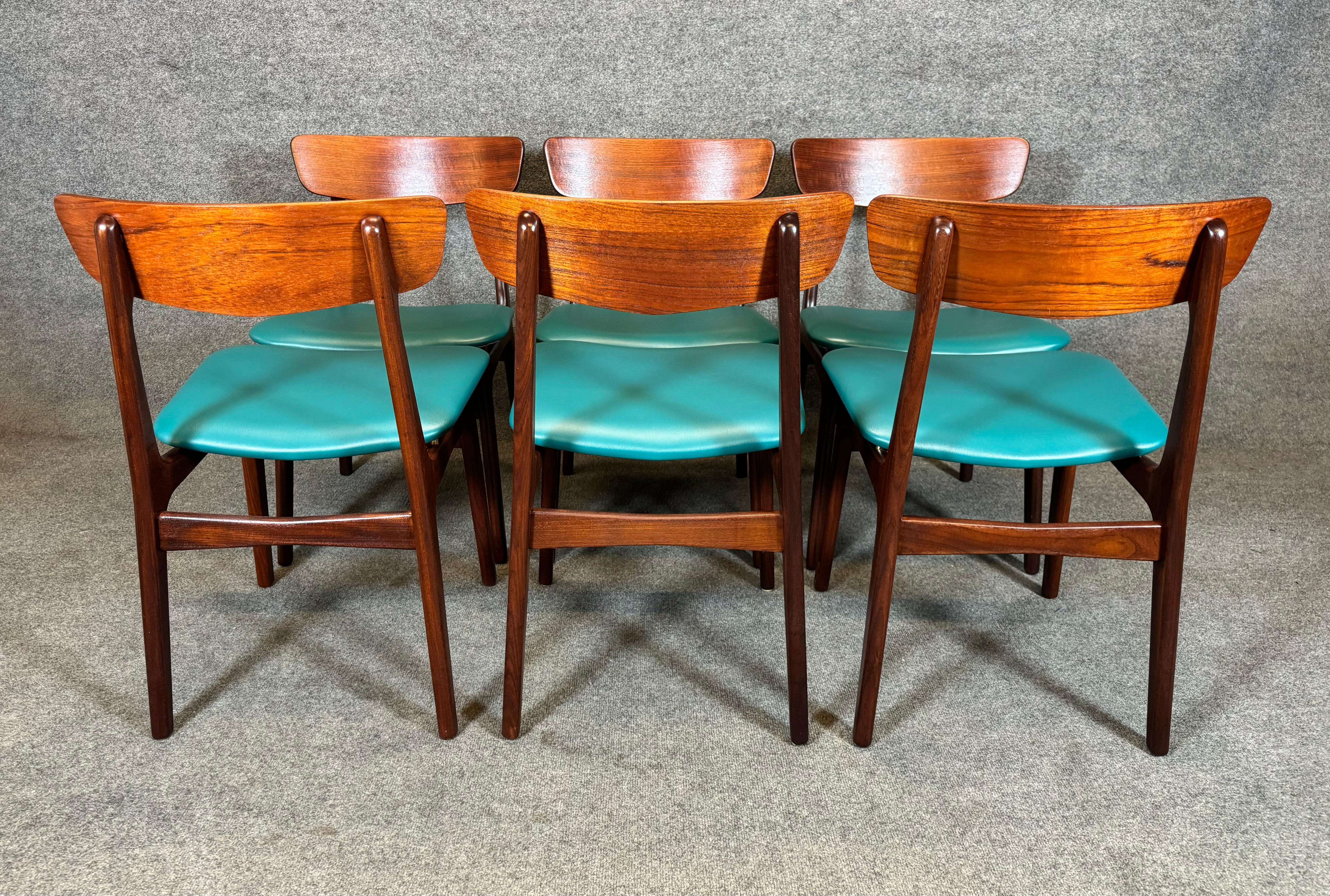 Mid-20th Century 6 Vintage Danish Mid Century Modern Teak Dining Chairs by Schønning & Elgaard For Sale