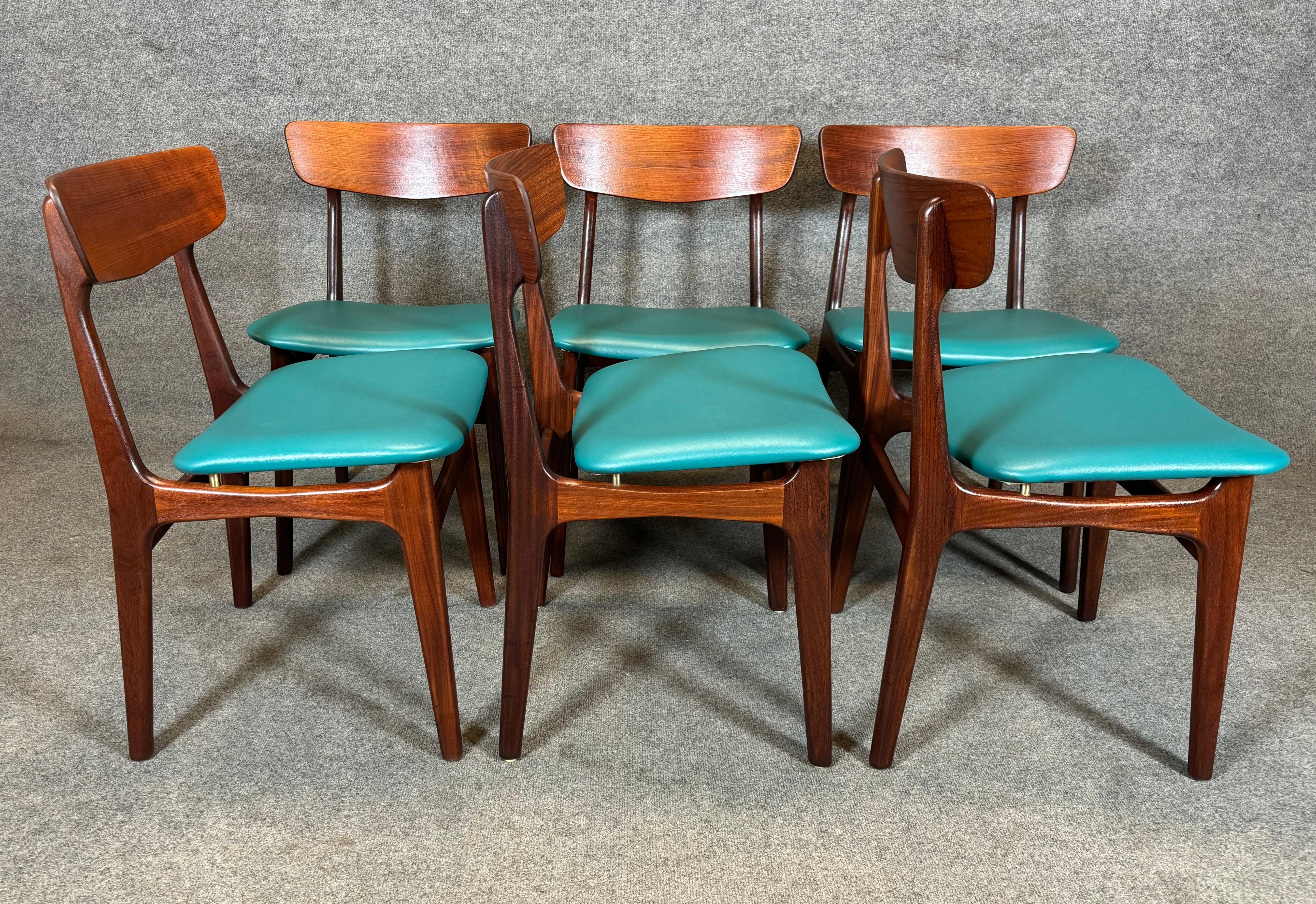 6 Vintage Danish Mid Century Modern Teak Dining Chairs by Schønning & Elgaard For Sale 3