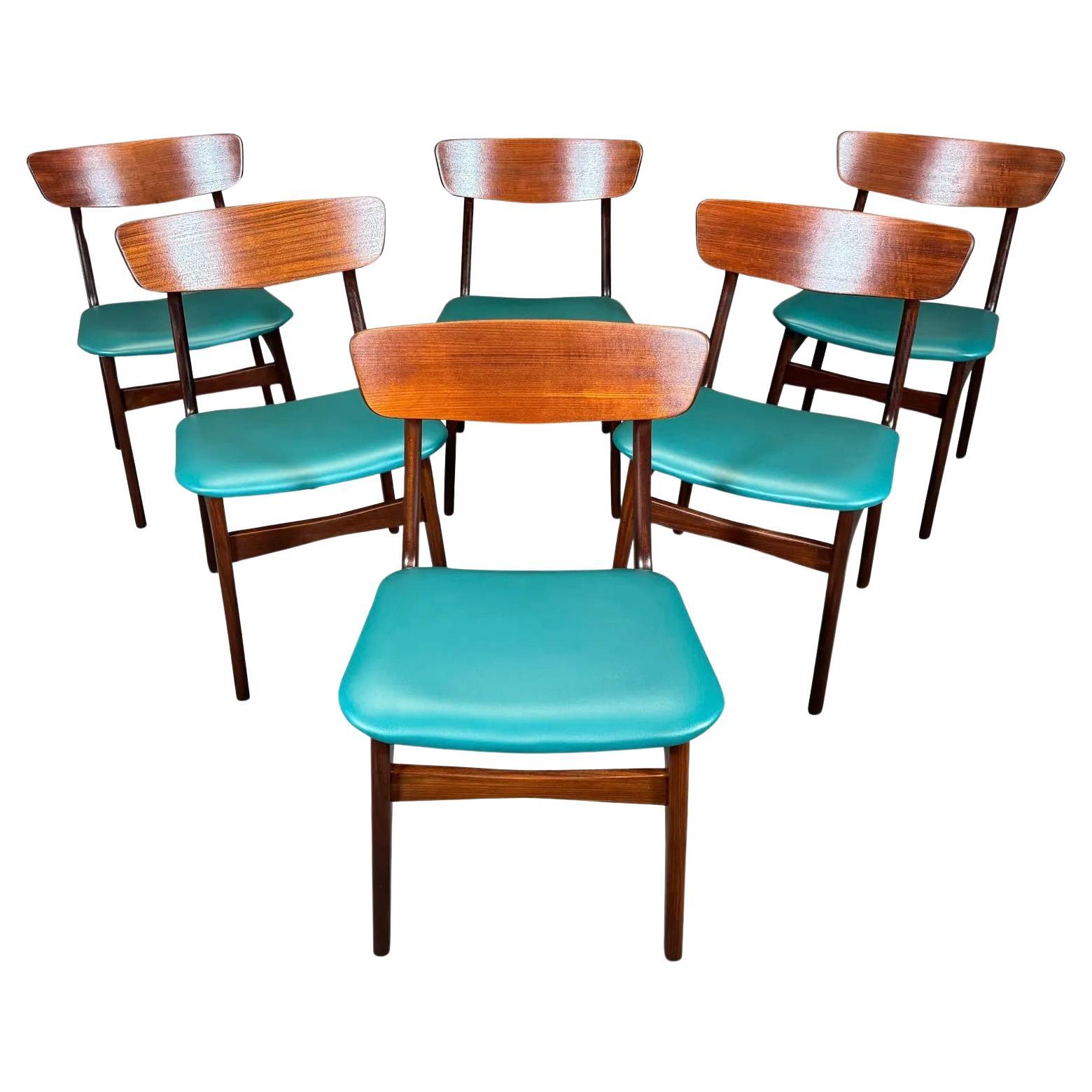 6 Vintage Danish Mid Century Modern Teak Dining Chairs by Schønning & Elgaard For Sale