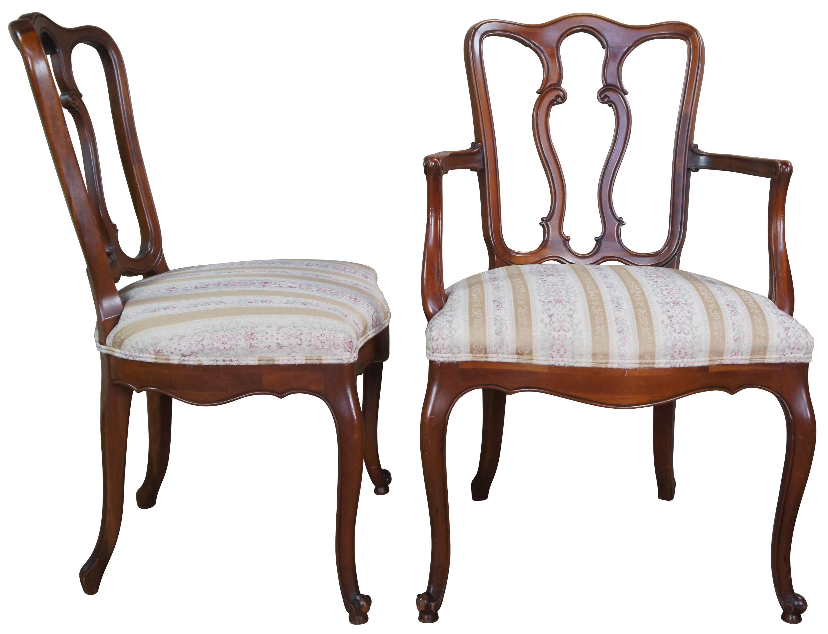 Six vintage Drexel cherry French Provincial dining chairs featuring an open Pretzel back with 