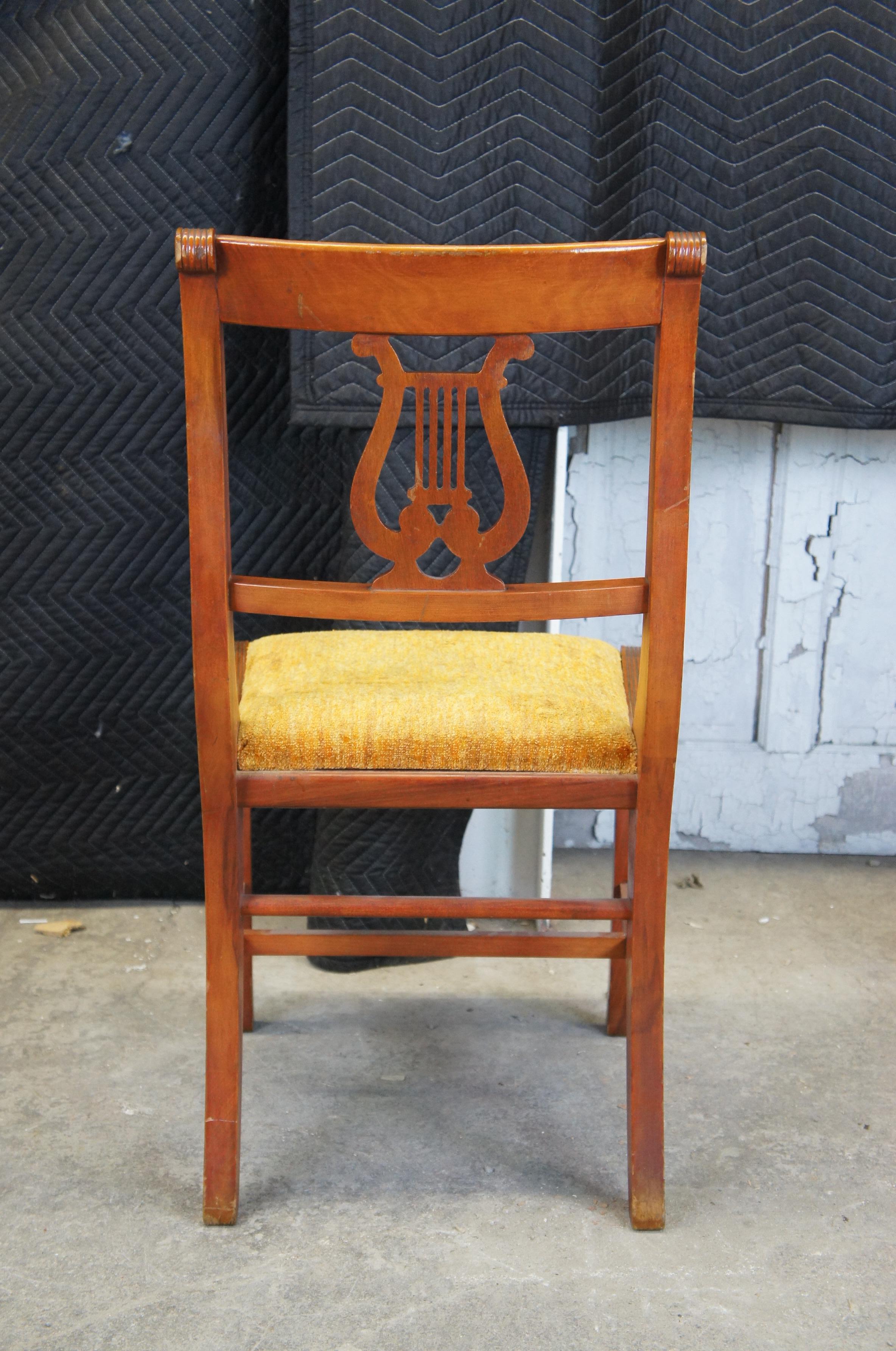 6 Vintage Duncan Phyfe Mahogany Klismos Style Lyre Harp Back Dining Chairs 1