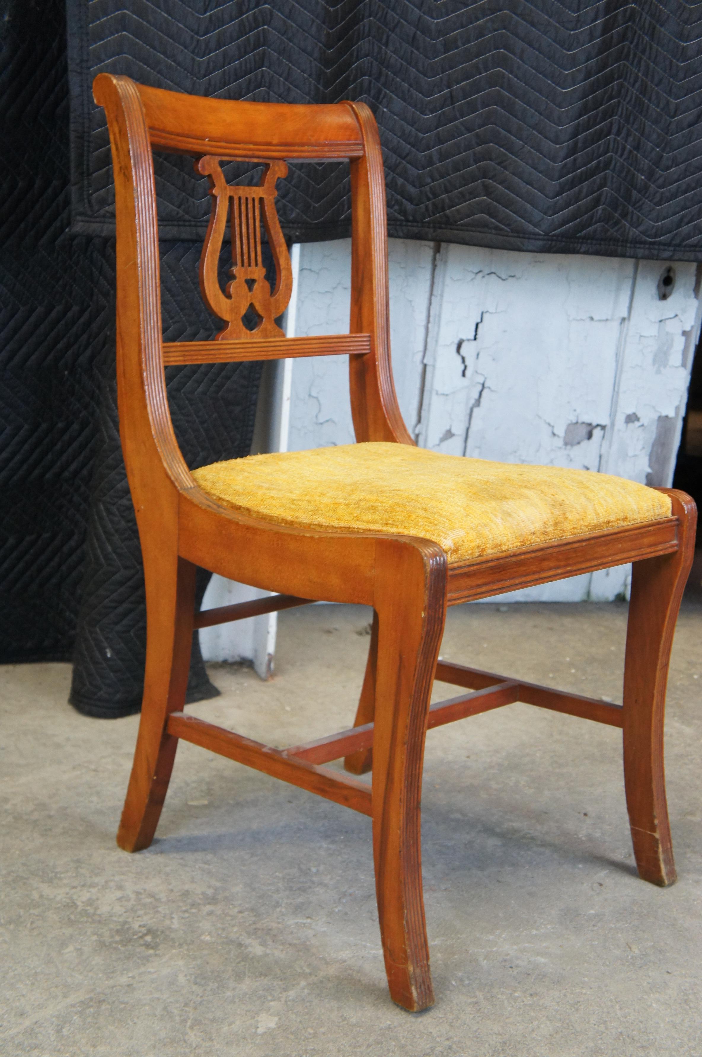 20th Century 6 Vintage Duncan Phyfe Mahogany Klismos Style Lyre Harp Back Dining Chairs